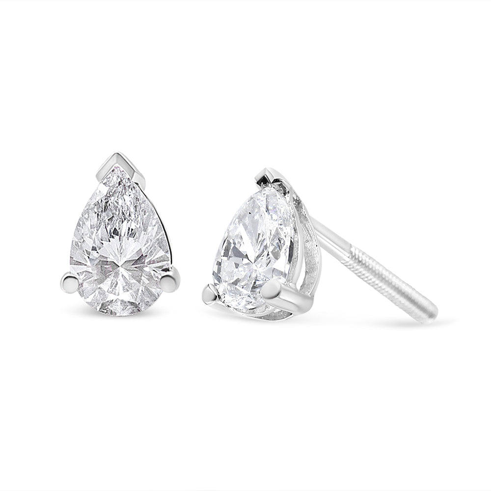 14K White Gold 1/2 Carat Total Weight Pear Shape Solitaire Lab Grown Diamond Stud Earrings (F-G Color, VS2-SI1 Clarity)