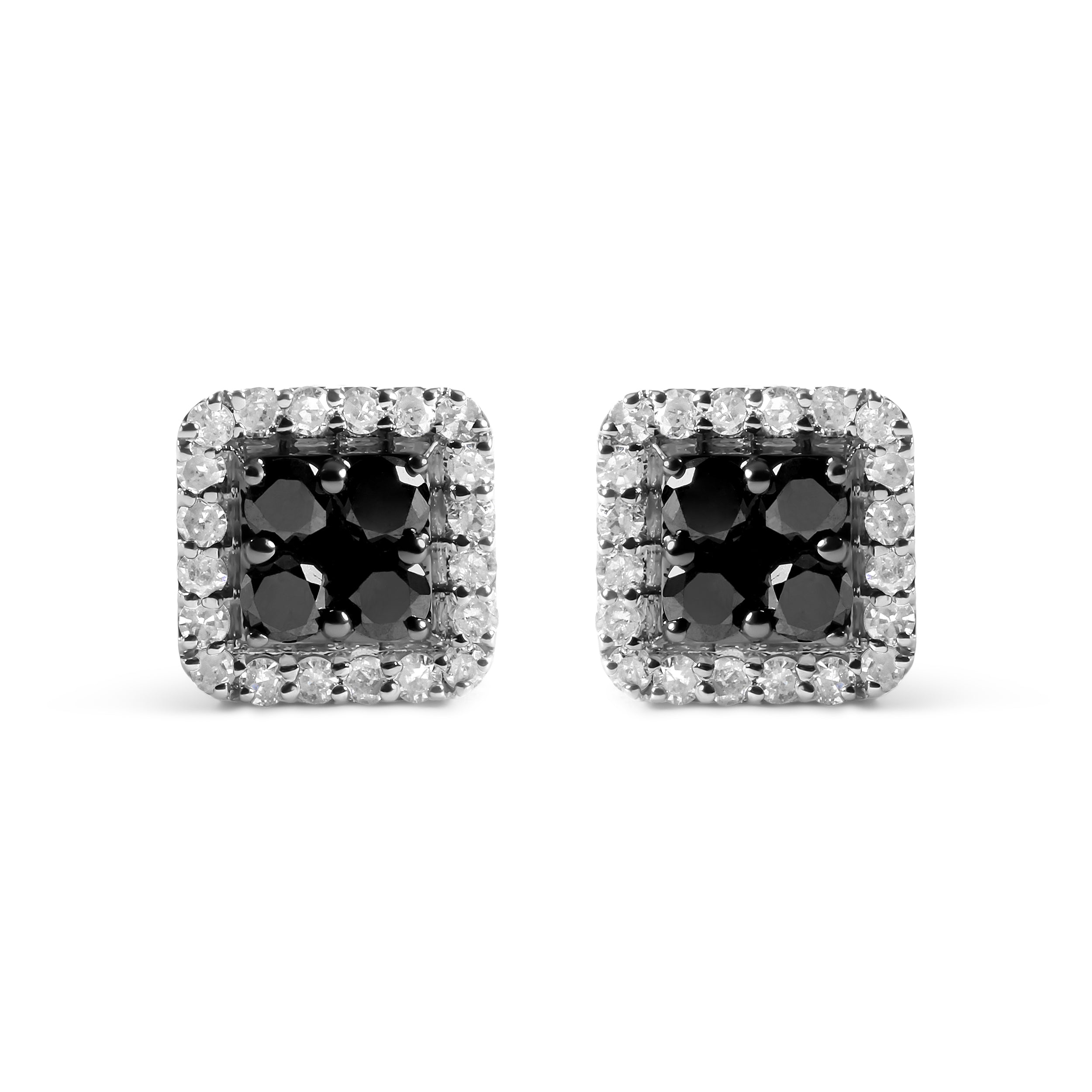 Men's 925 Sterling Silver 5/8 Cttw White and Black Diamond Composite wit Halo Stud Earring (Treated Black/I-J Color, I2-I3 Clarity)