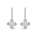 10K White Gold Princess and Round Diamond Geometric Composite Dangle Earrings