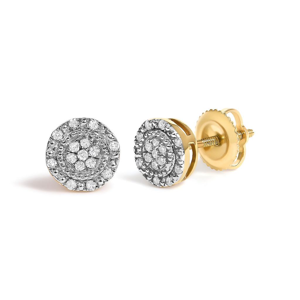 10K Yellow Gold 1/7 Cttw Diamond Beaded Halo Stud Earrings