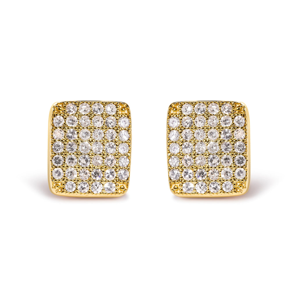 14K Yellow Gold 1/2 Cttw Diamond Square Shaped Composite Cluster Stud Earrings (I-J Color, I1-I2 Clarity)