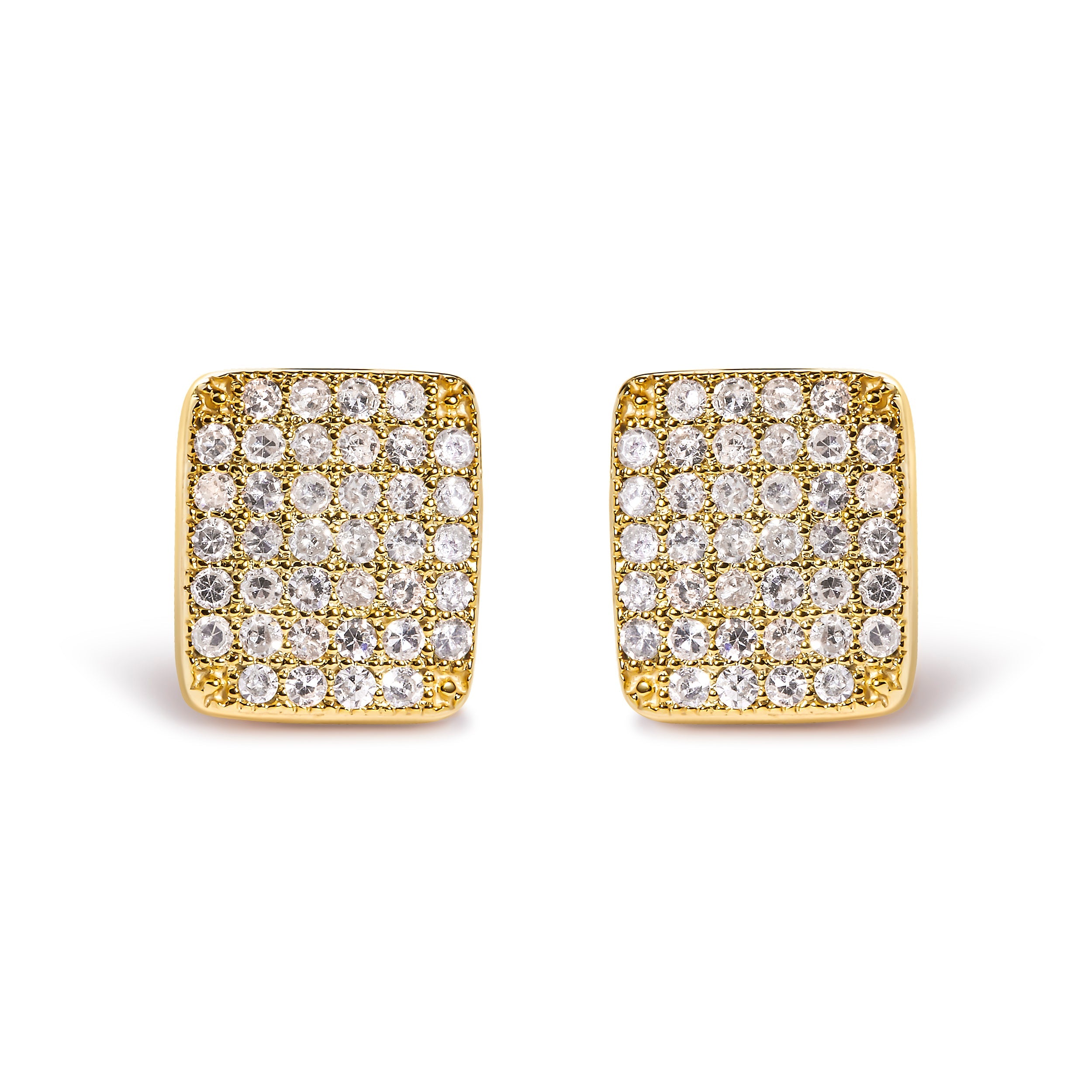 14K Yellow Gold 1/2 Cttw Diamond Square Shaped Composite Cluster Stud Earrings (I-J Color, I1-I2 Clarity)
