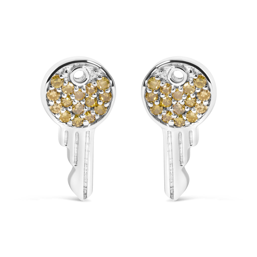 925 Sterling Silver 1/6ct TDW  Yellow Treated  Diamond Charm Earrings