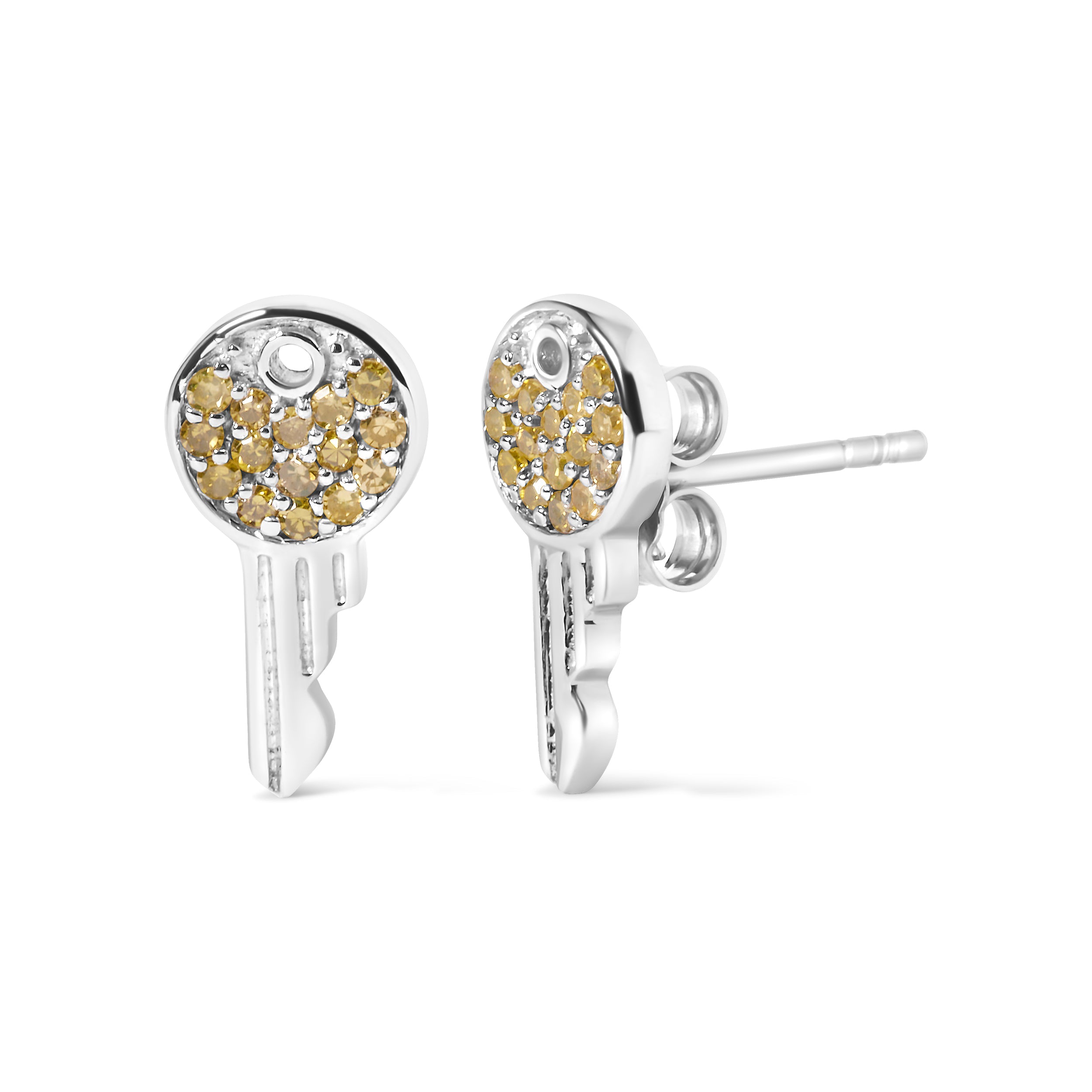 925 Sterling Silver 1/6ct TDW  Yellow Treated  Diamond Charm Earrings