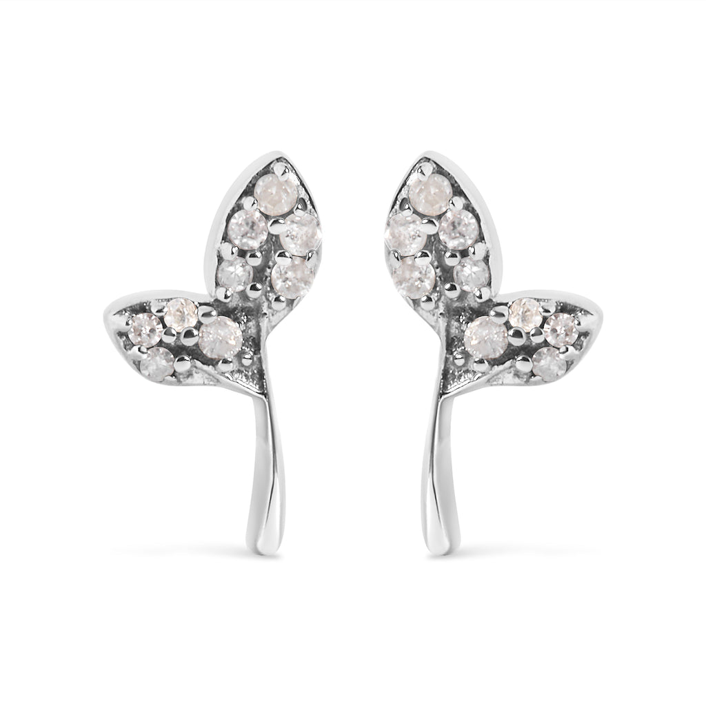 925 Sterling Silver 1/16ct TDW Diamond Leaf Earrings