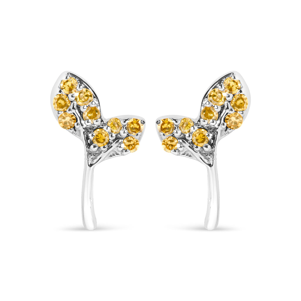 925 Sterling Silver 1/16ct TDW  Yellow Treated Diamond Leaf Earrings