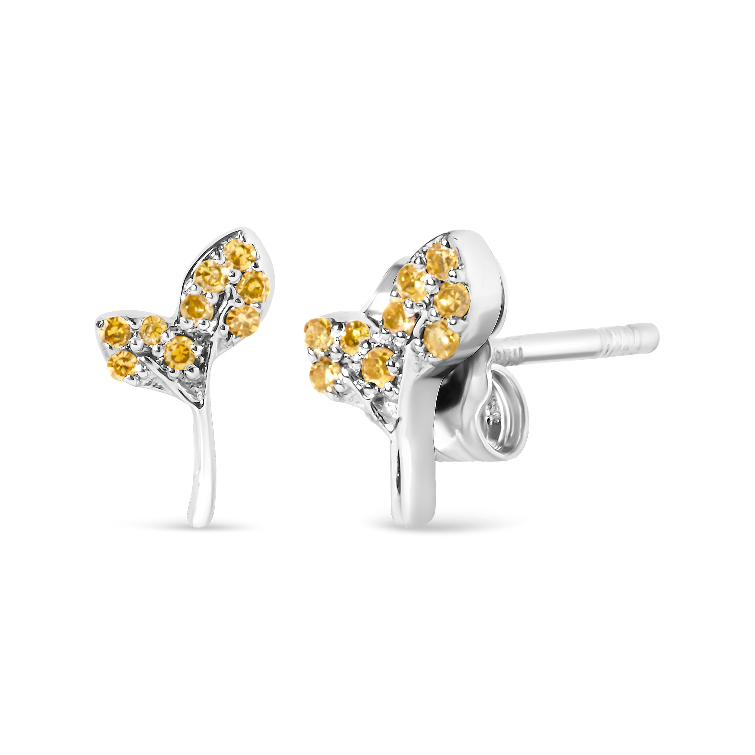 925 Sterling Silver 1/16ct TDW  Yellow Treated Diamond Leaf Earrings