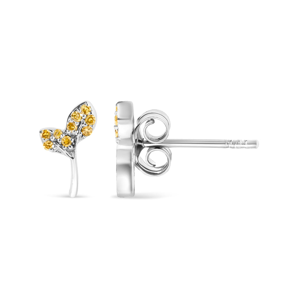 925 Sterling Silver 1/16ct TDW  Yellow Treated Diamond Leaf Earrings