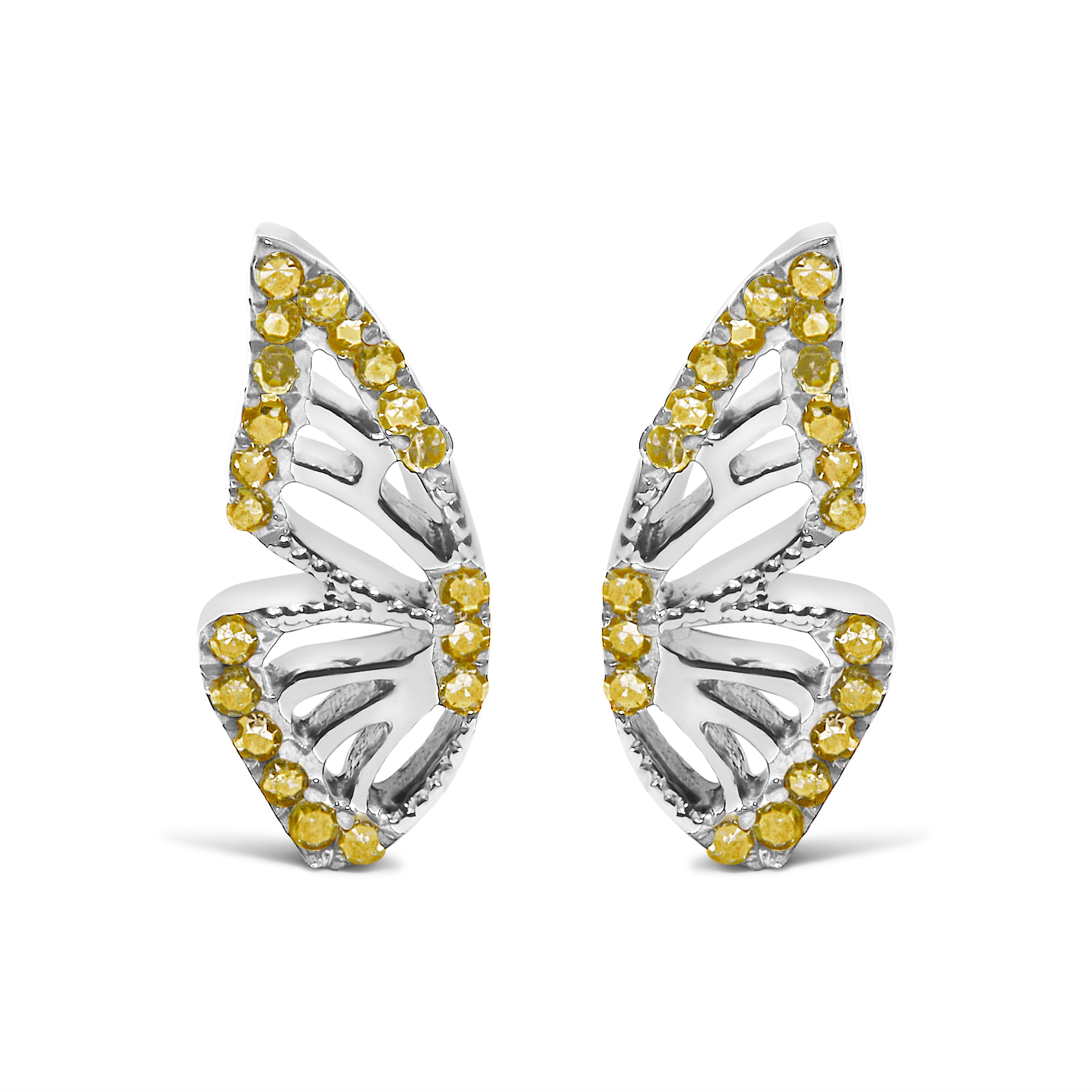 925 Sterling Silver 1/6ct TDW  Yellow Treated Diamond Butterfly Earrings