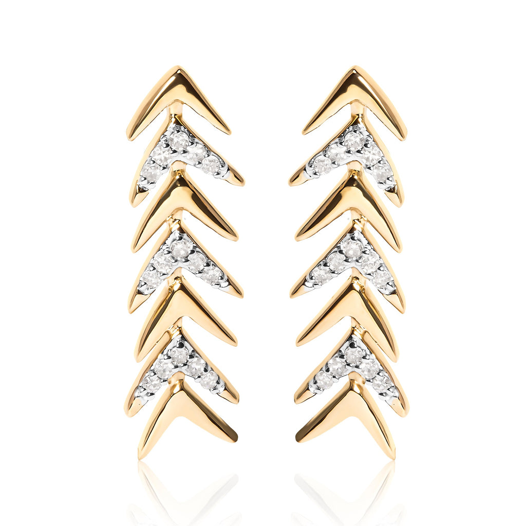 18K Yellow Gold Plated .925 Sterling Silver 1/5 Cttw Diamond Chevron Arrow Stud Earrings (I-J Color, I2-I3 Clarity)
