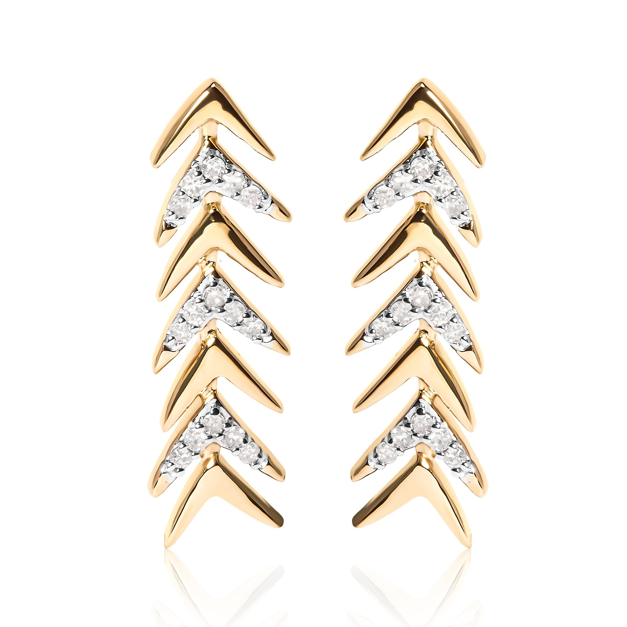 18K Yellow Gold Plated .925 Sterling Silver 1/5 Cttw Diamond Chevron Arrow Stud Earrings (I-J Color, I2-I3 Clarity)