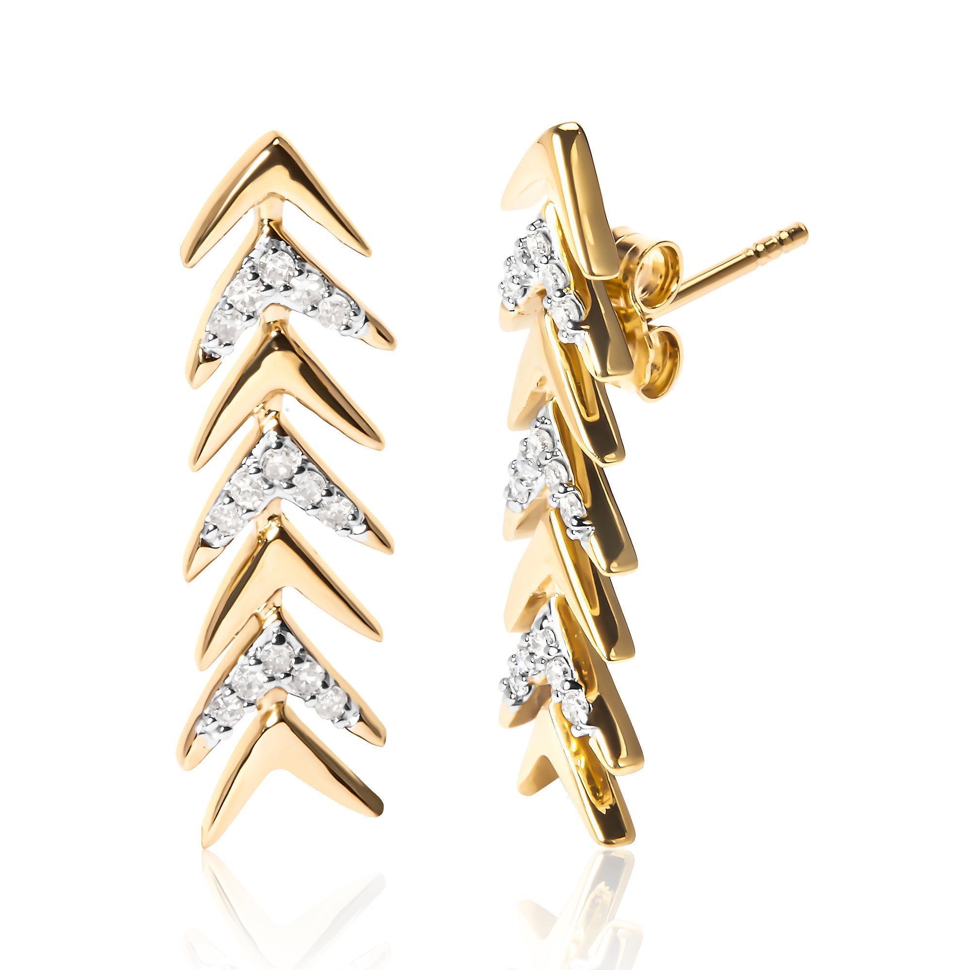18K Yellow Gold Plated .925 Sterling Silver 1/5 Cttw Diamond Chevron Arrow Stud Earrings (I-J Color, I2-I3 Clarity)