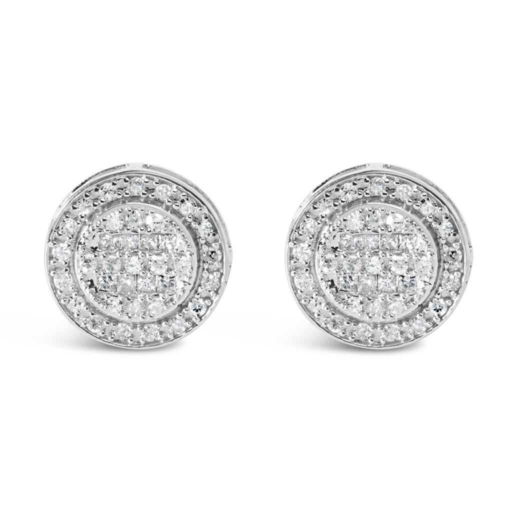 .925 Sterling Silver 3/4 Cttw Diamond Composite and Halo Stud Earrings (H-I Color, SI1-SI2 Clarity)