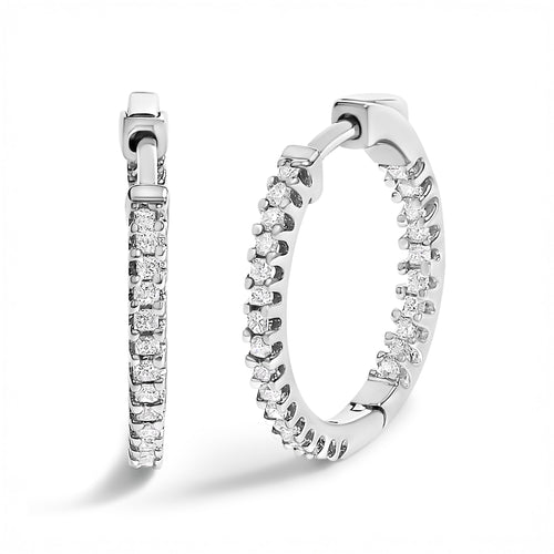 .925 Sterling Silver 1/2 Carat Total Weight Princess Diamond Inside Out Hoop Earrings (G-H Color, VS2-SI1 Clarity)