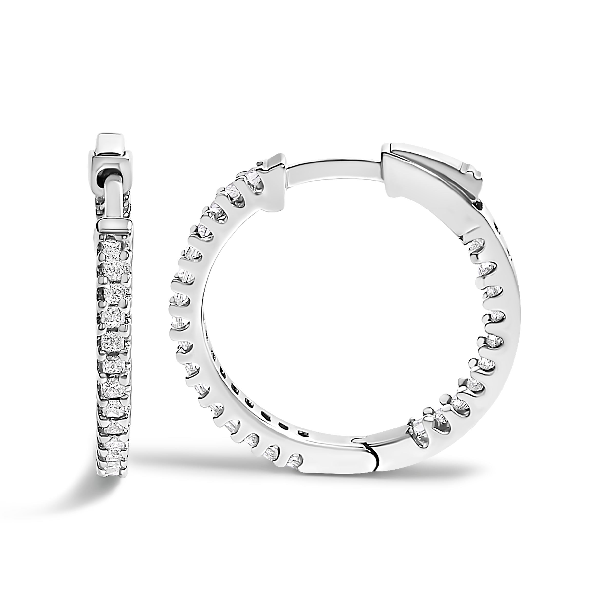.925 Sterling Silver 1/2 Carat Total Weight Princess Diamond Inside Out Hoop Earrings (G-H Color, VS2-SI1 Clarity)