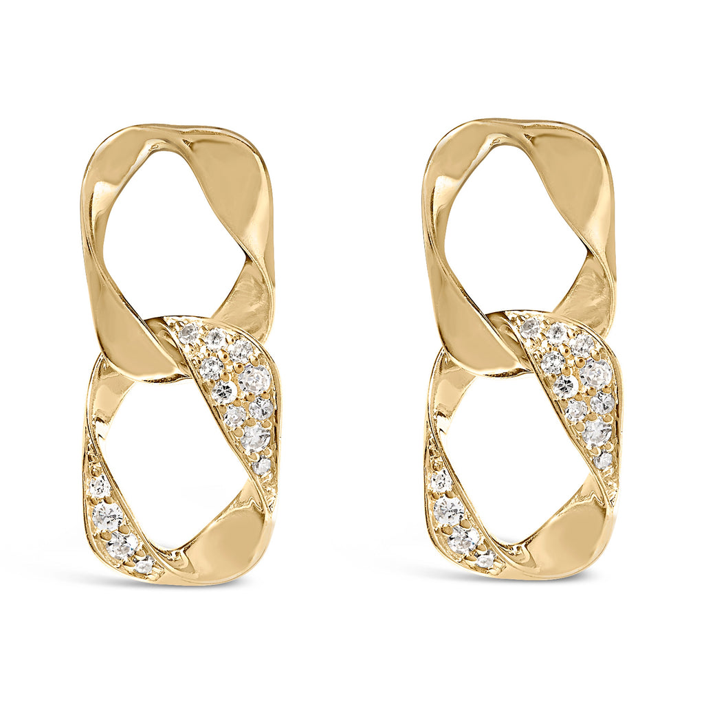 14K Yellow Gold Plated .925 Sterling Silver Open Link 1/5 Carat Total Weight Diamond Drop Earrings (H-I Color, I1-I2 Clarity)
