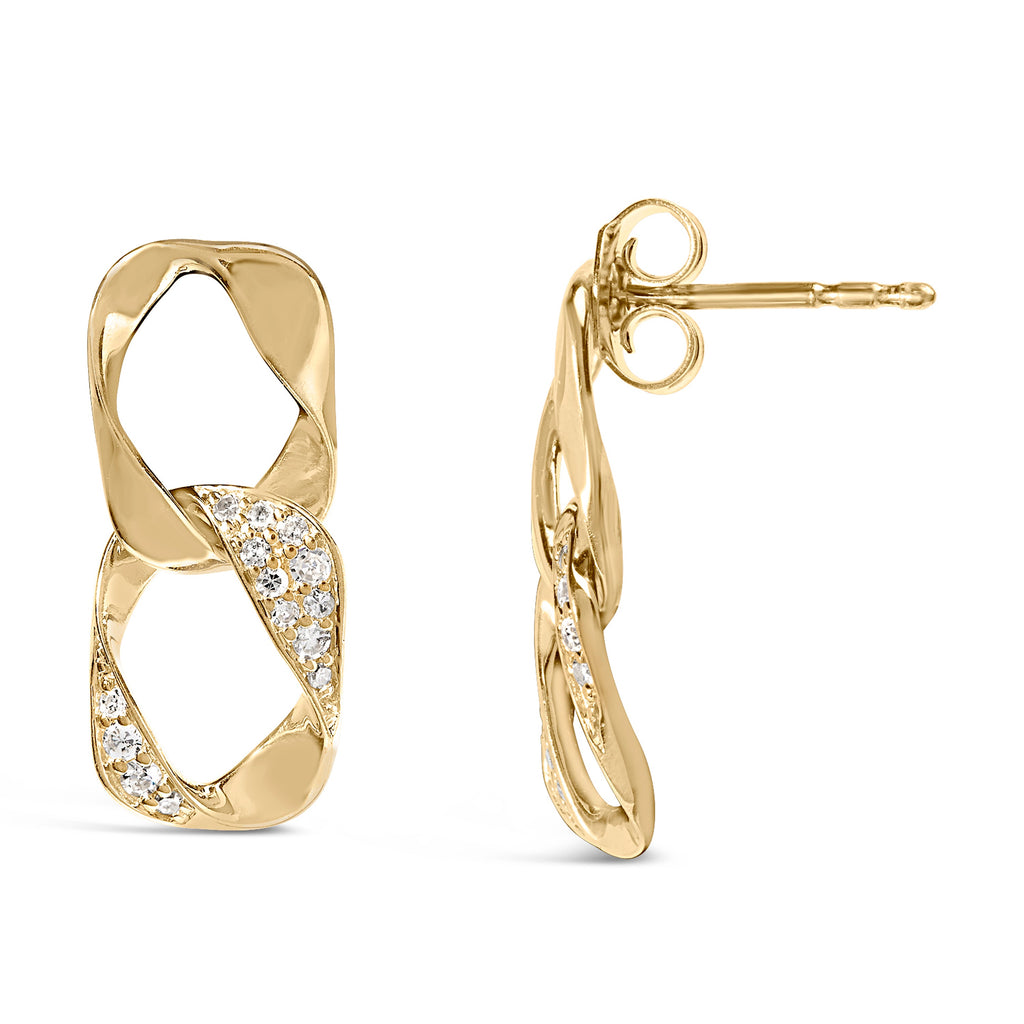 14K Yellow Gold Plated .925 Sterling Silver Open Link 1/5 Carat Total Weight Diamond Drop Earrings (H-I Color, I1-I2 Clarity)