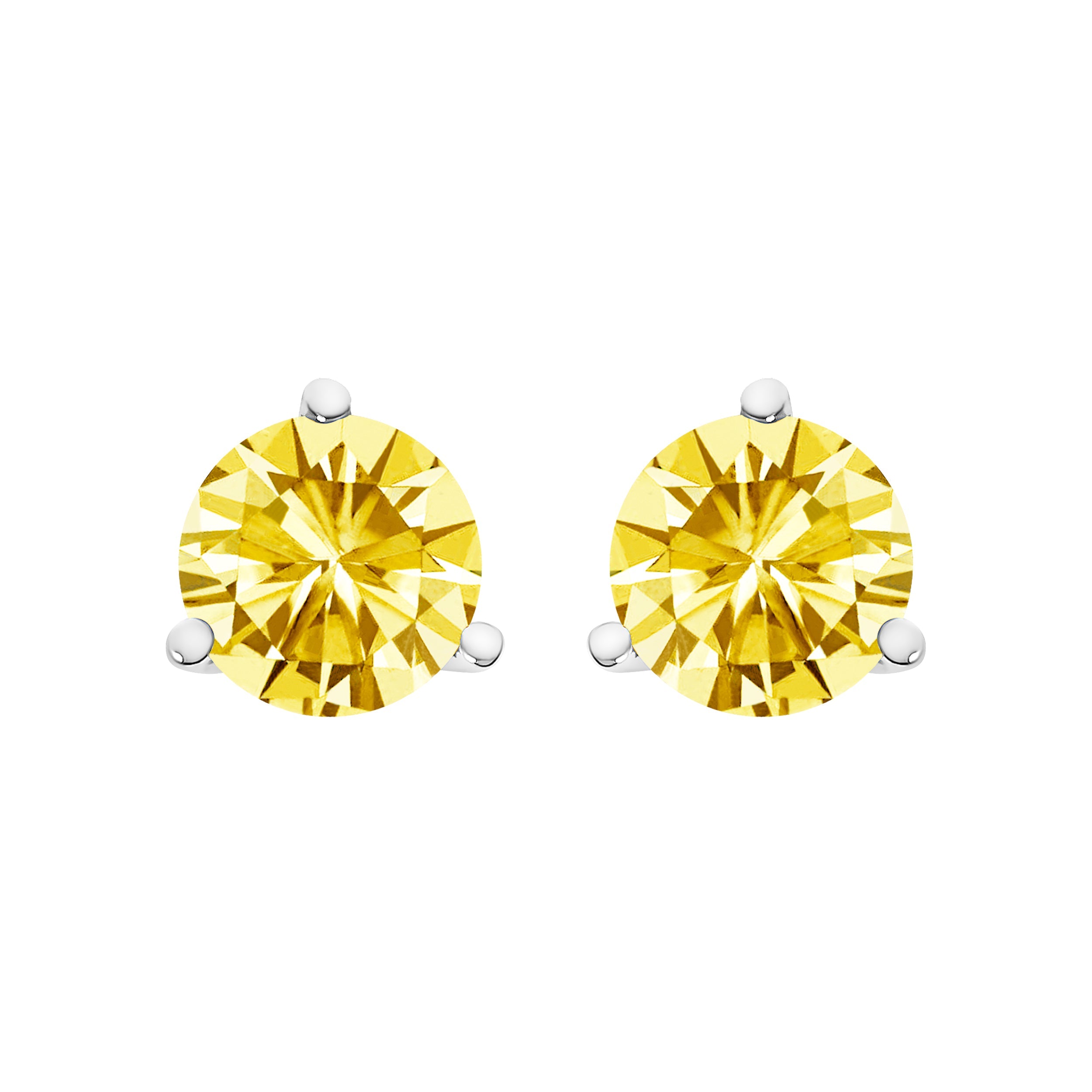 14K White Gold 3-Prong Martini Set 1.0 Cttw Yellow Lab Grown Diamond Solitaire Stud Earrings