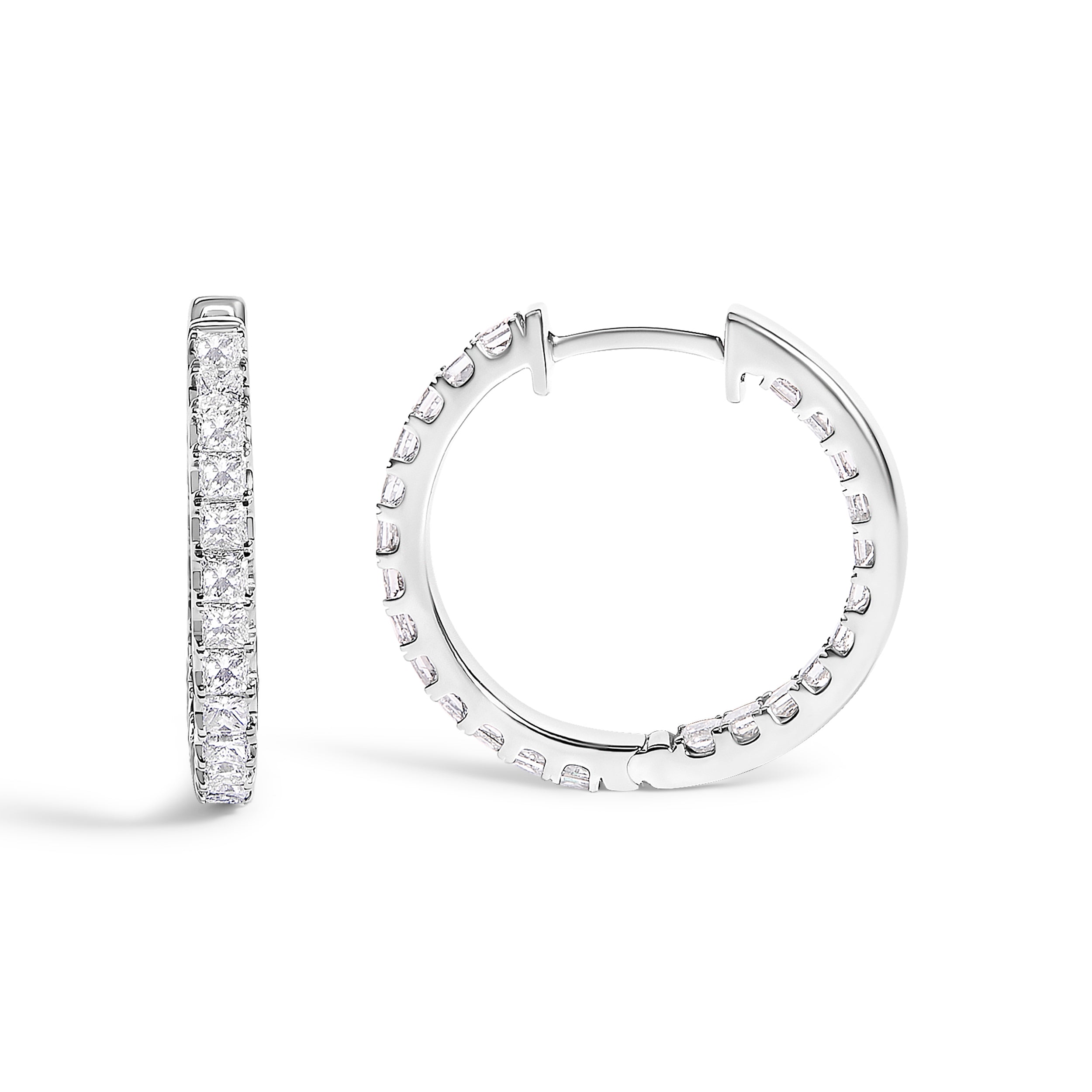 14K White Gold 2.00 Cttw Princess Diamond Inside Out Hoop Earrings