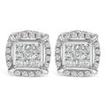 Sterling Silver 1/2 Carat Total Weight Princess Cut Diamond Composite and Halo Stud Earrings