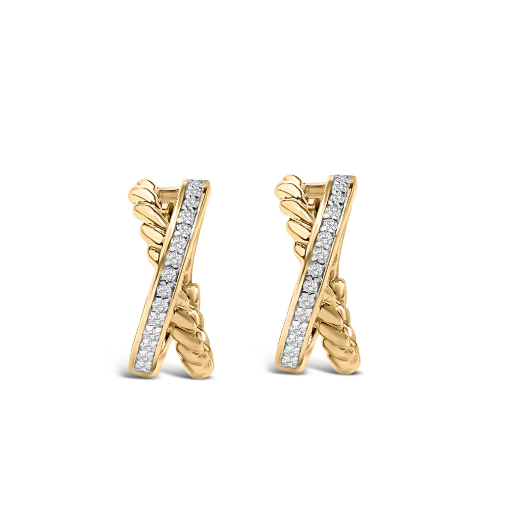 14K Yellow Gold Plated Sterling Silver 1/5 Cttw Diamond Twisted Design Hoop Earrings