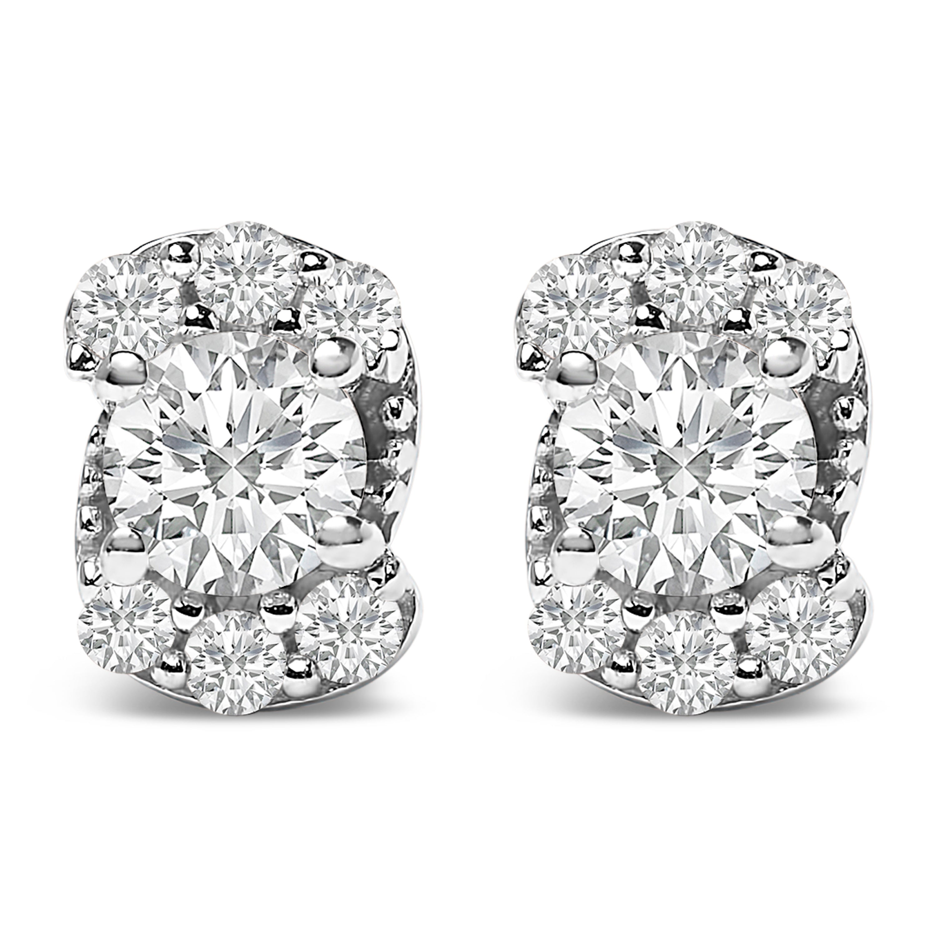 Pendientes de plata esterlina con halo de diamantes creados en laboratorio de 1/3 Cttw en forma de remolino