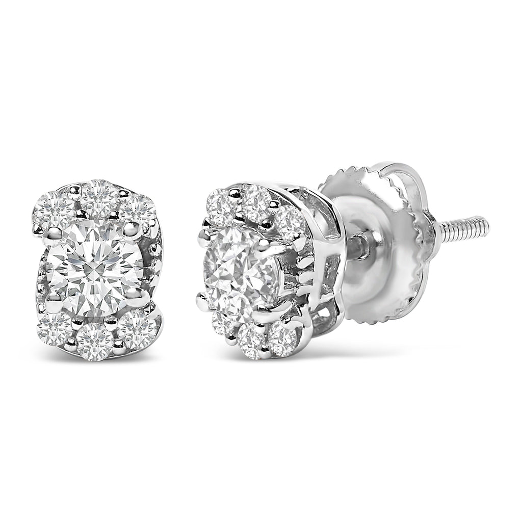 Pendientes de plata esterlina con halo de diamantes creados en laboratorio de 1/3 Cttw en forma de remolino