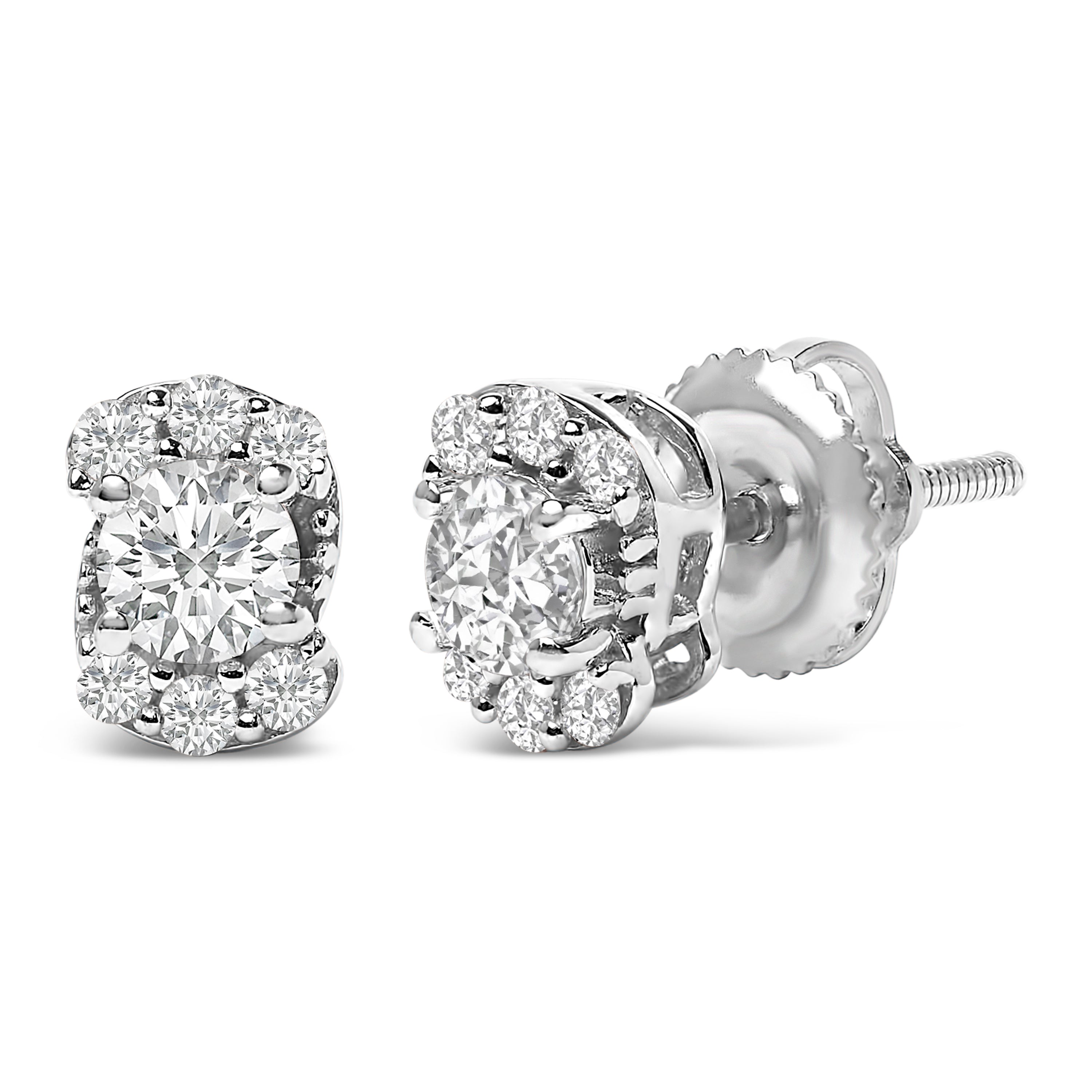 Pendientes de plata esterlina con halo de diamantes creados en laboratorio de 1/3 Cttw en forma de remolino