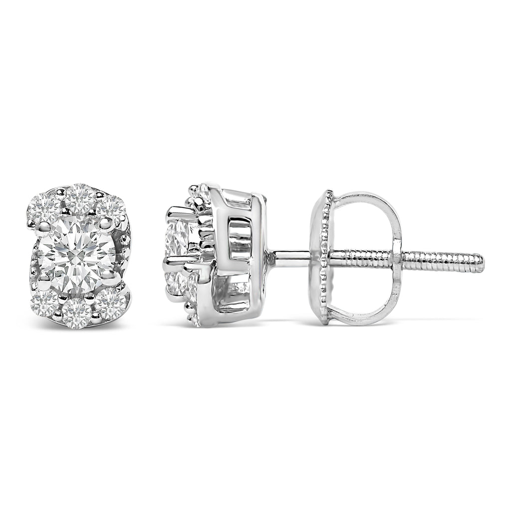 Pendientes de plata esterlina con halo de diamantes creados en laboratorio de 1/3 Cttw en forma de remolino
