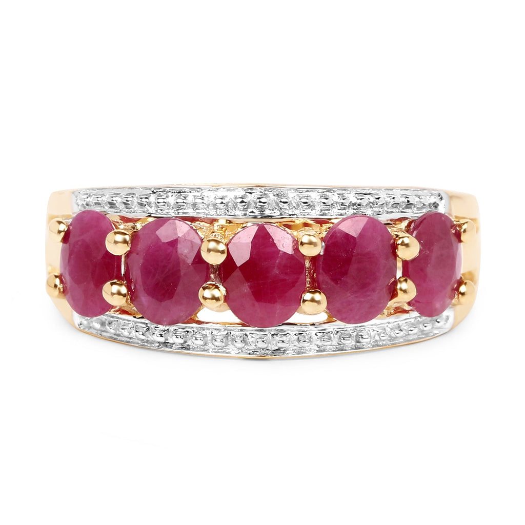 Anillo de plata de ley .925 con rubí genuino de 1.90 quilates y baño de oro amarillo de 14K