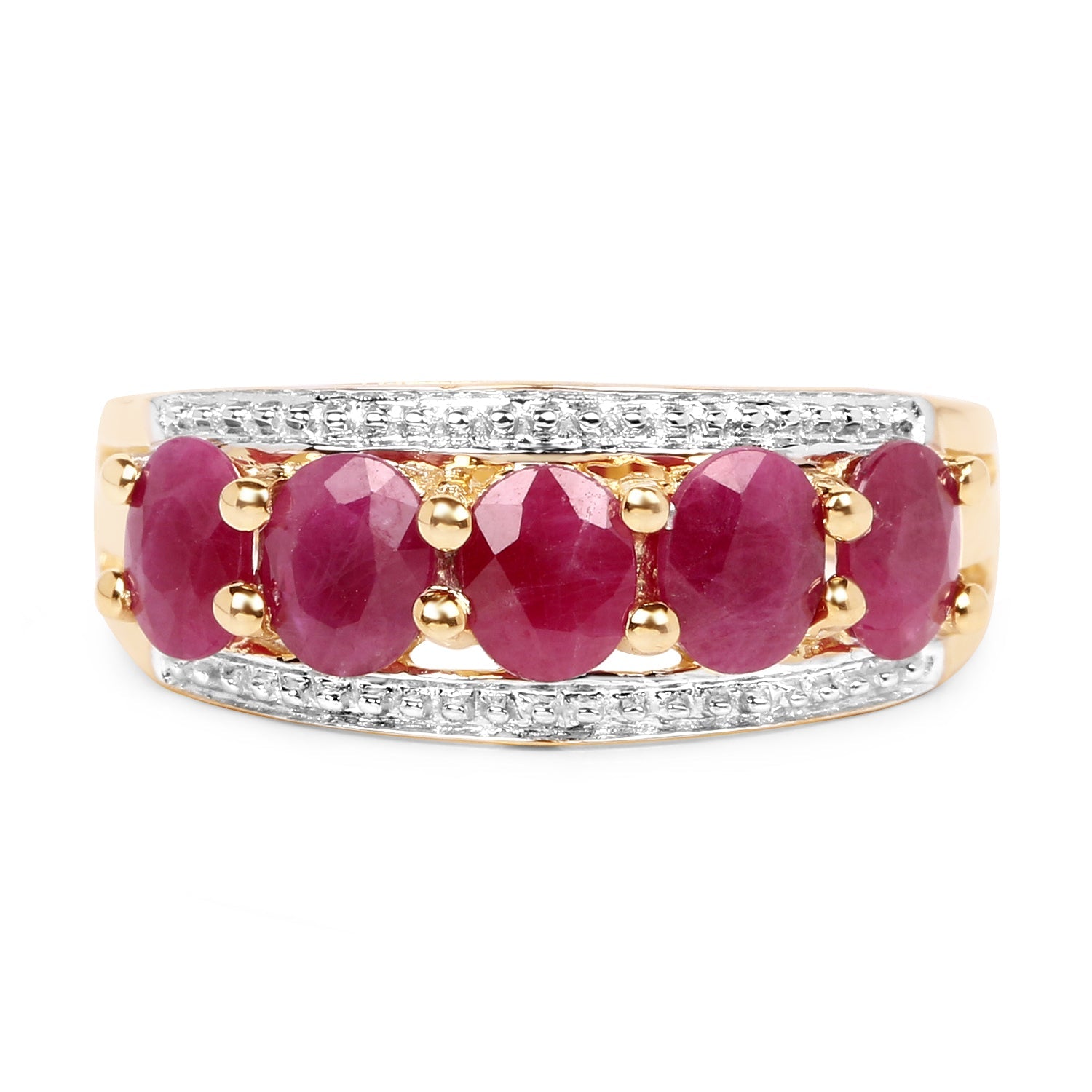 Anillo de plata de ley .925 con rubí genuino de 1.90 quilates y baño de oro amarillo de 14K