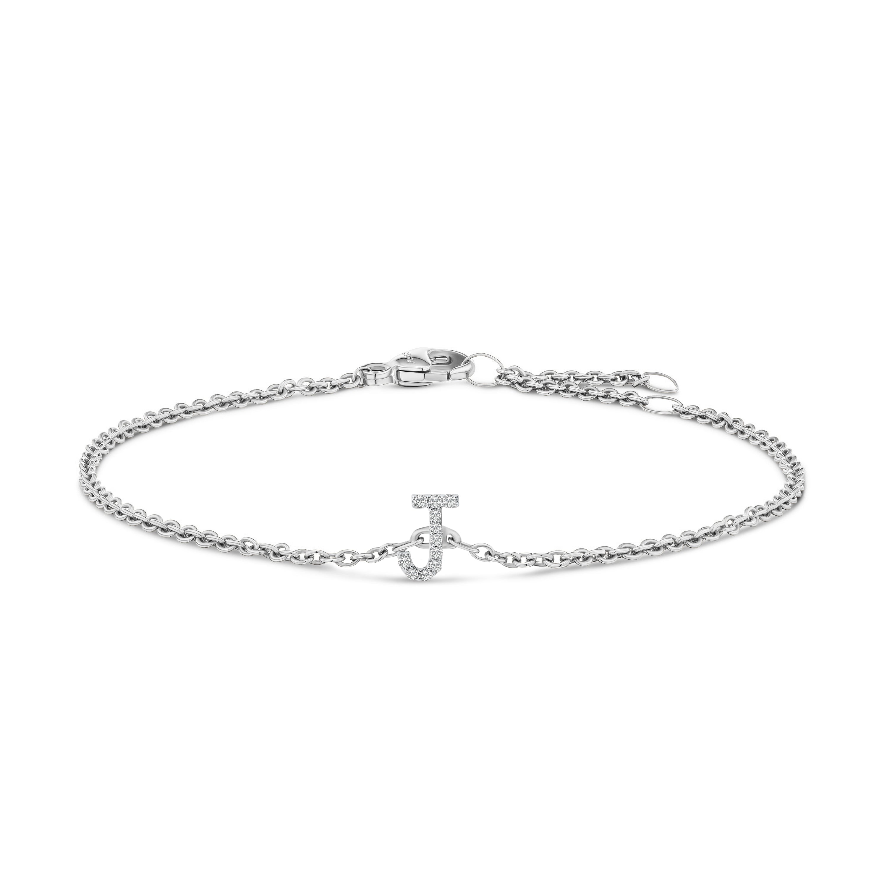 10K White Gold Diamond Accent "A" Initial Charm and Link Bracelet