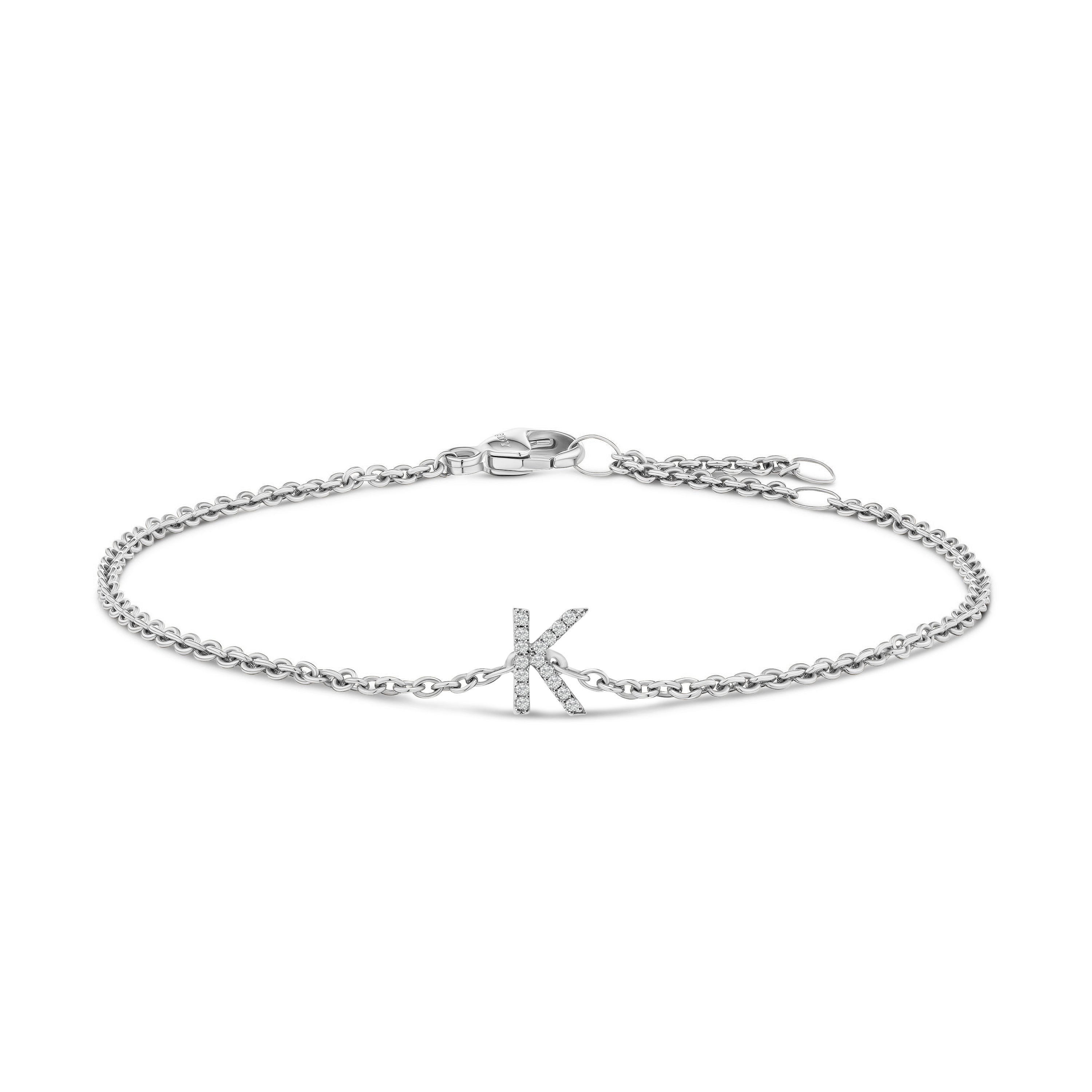 10K White Gold Diamond Accent "A" Initial Charm and Link Bracelet