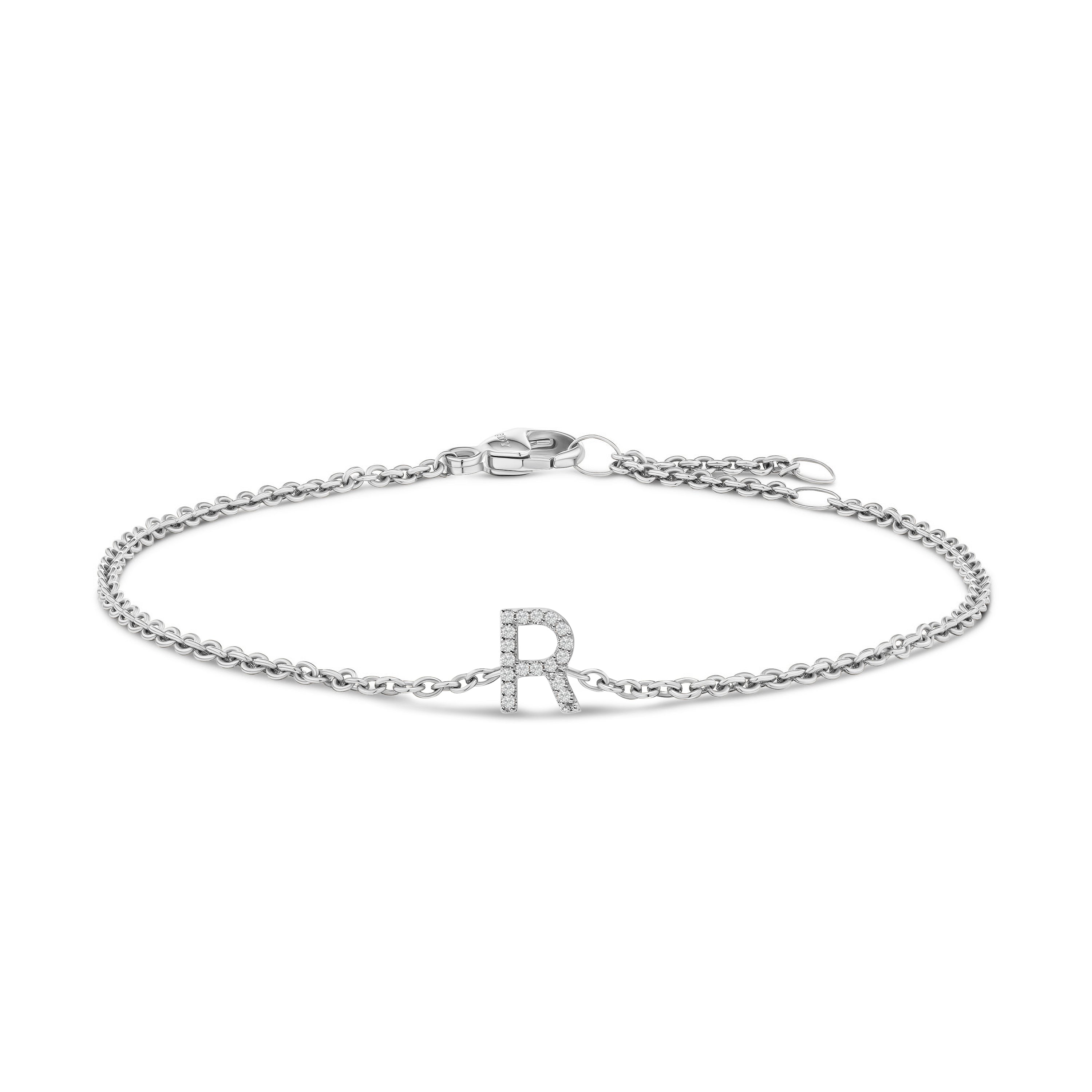 10K White Gold Diamond Accent "A" Initial Charm and Link Bracelet