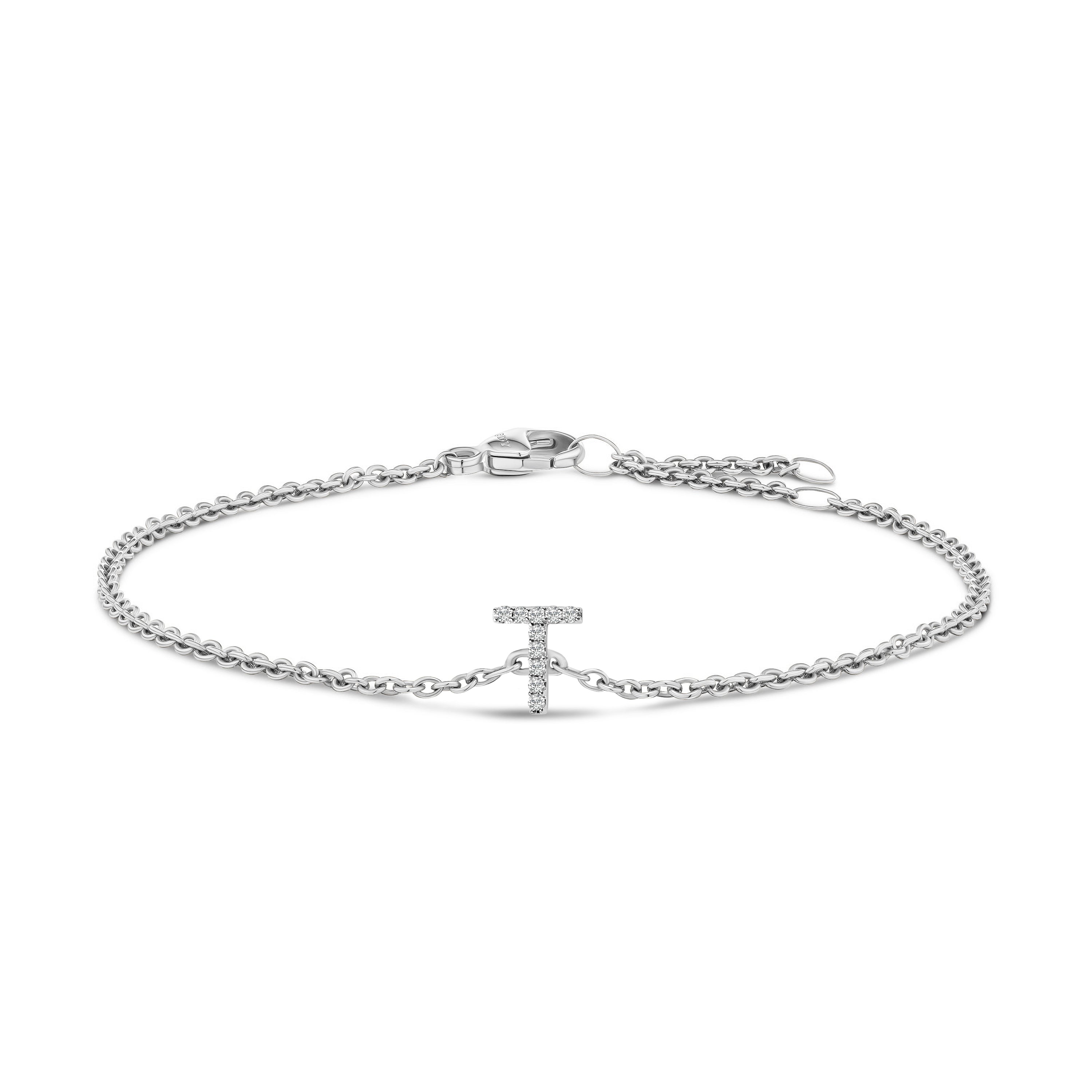 10K White Gold Diamond Accent "A" Initial Charm and Link Bracelet