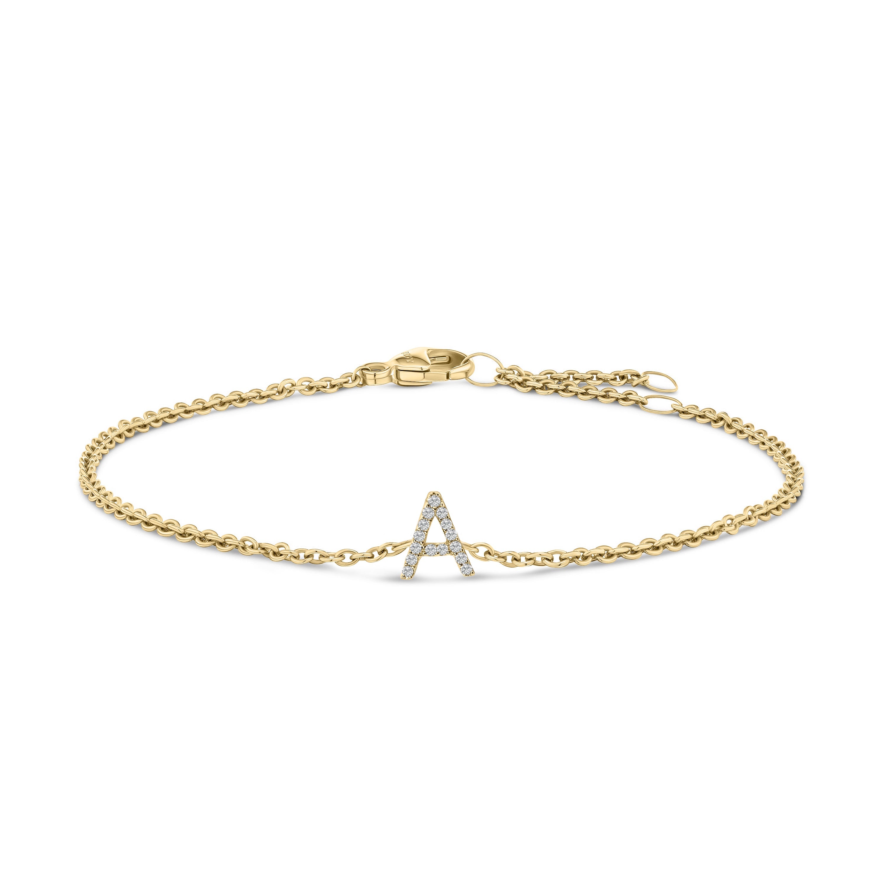 10K White Gold Diamond Accent "A" Initial Charm and Link Bracelet