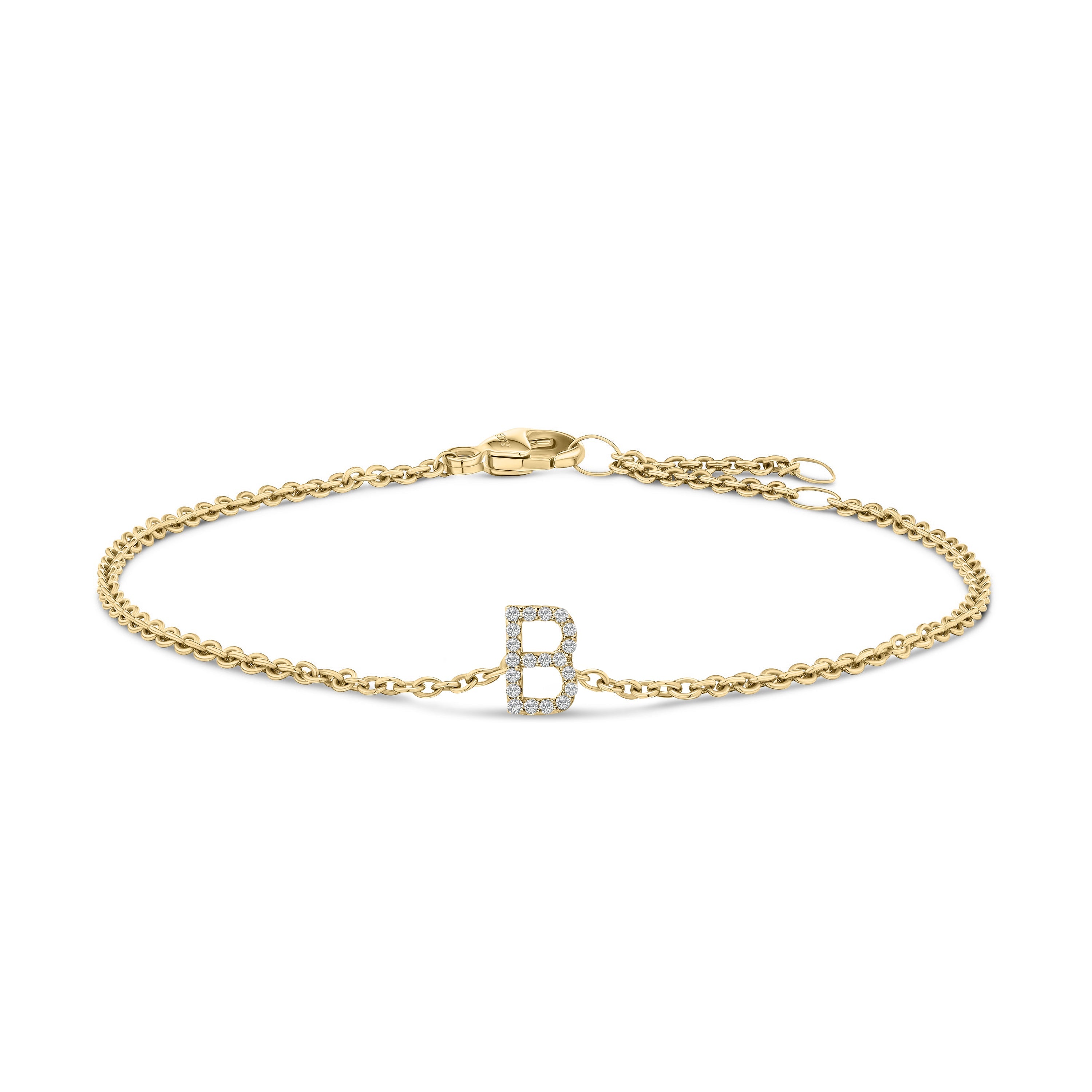 10K White Gold Diamond Accent "A" Initial Charm and Link Bracelet