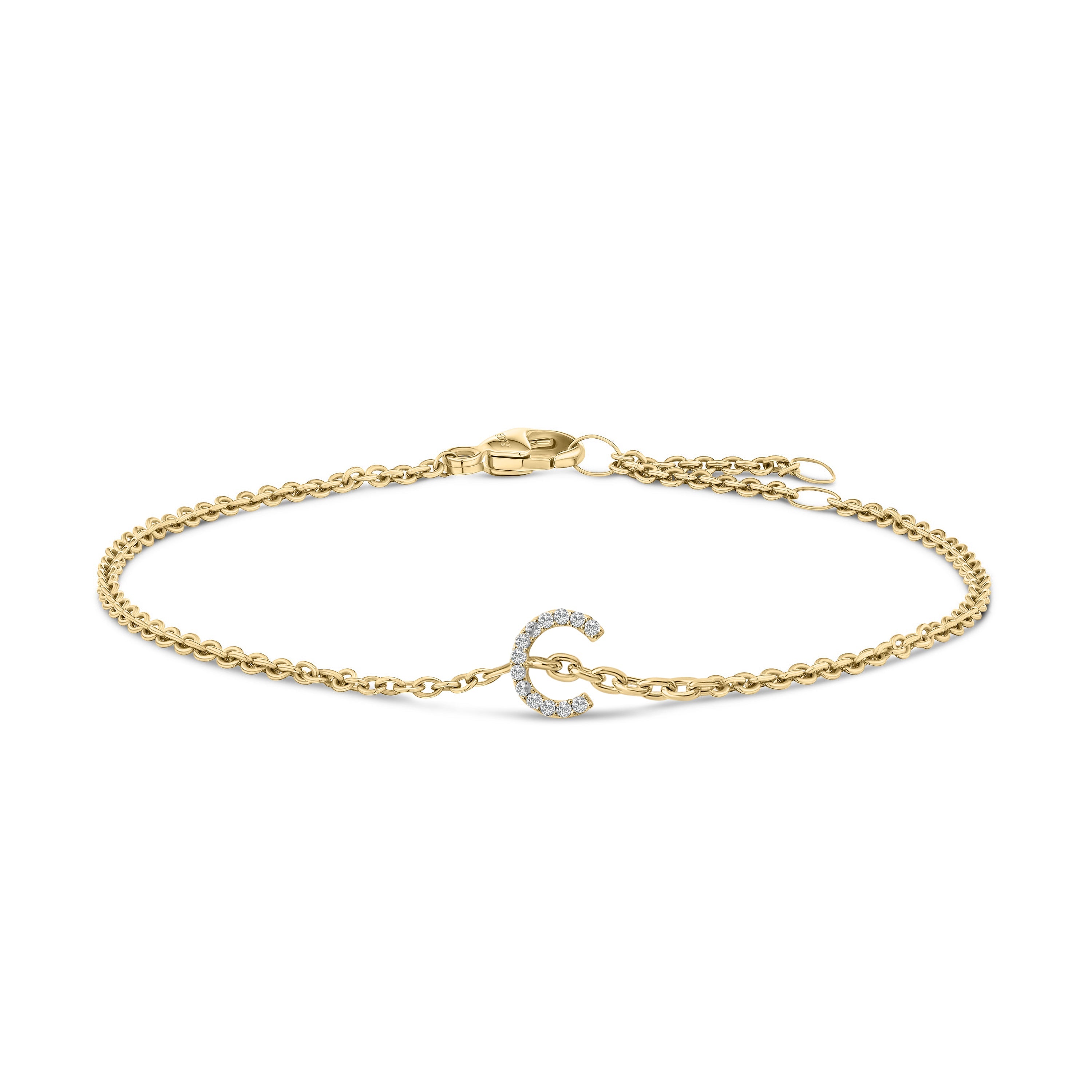 10K White Gold Diamond Accent "A" Initial Charm and Link Bracelet