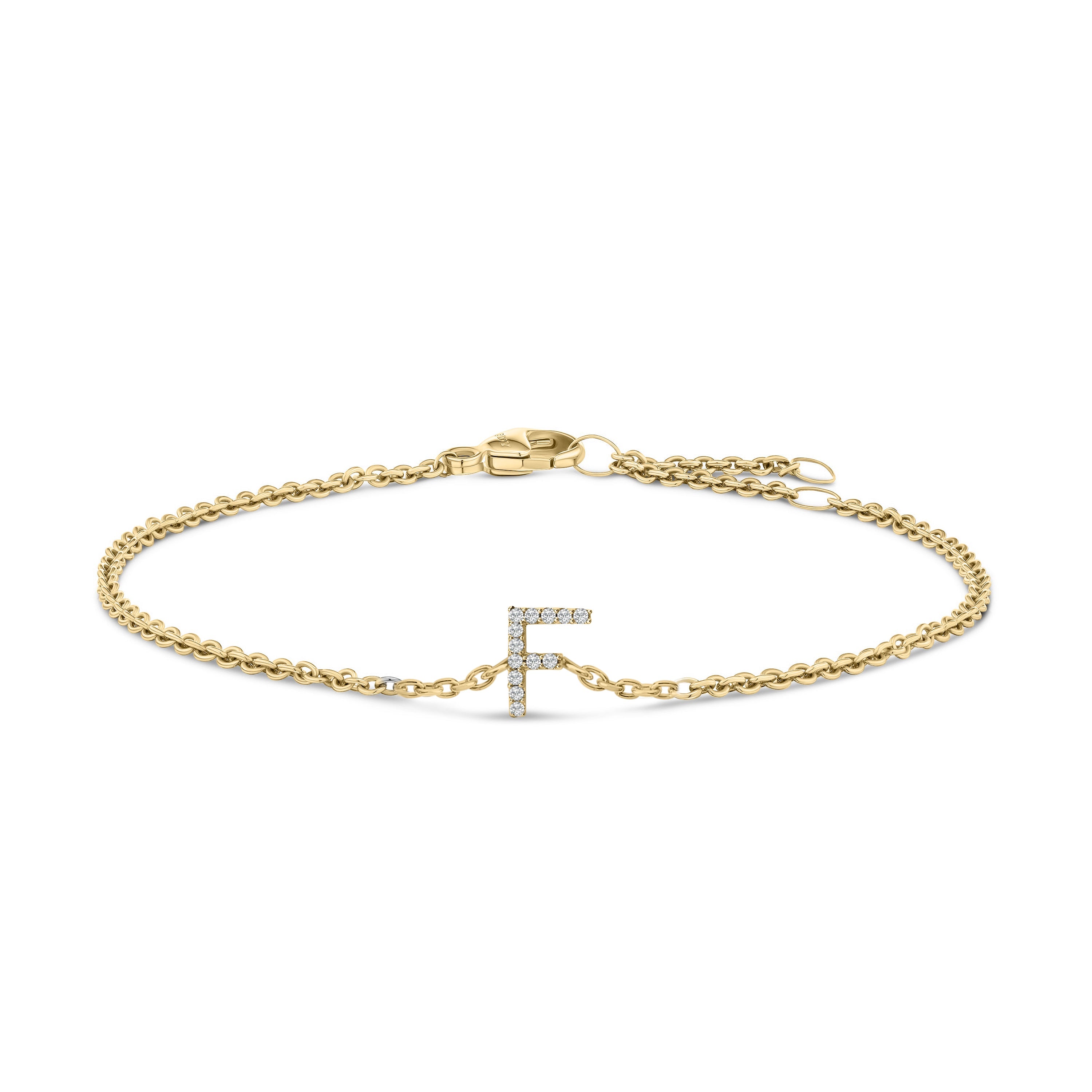 10K White Gold Diamond Accent "A" Initial Charm and Link Bracelet