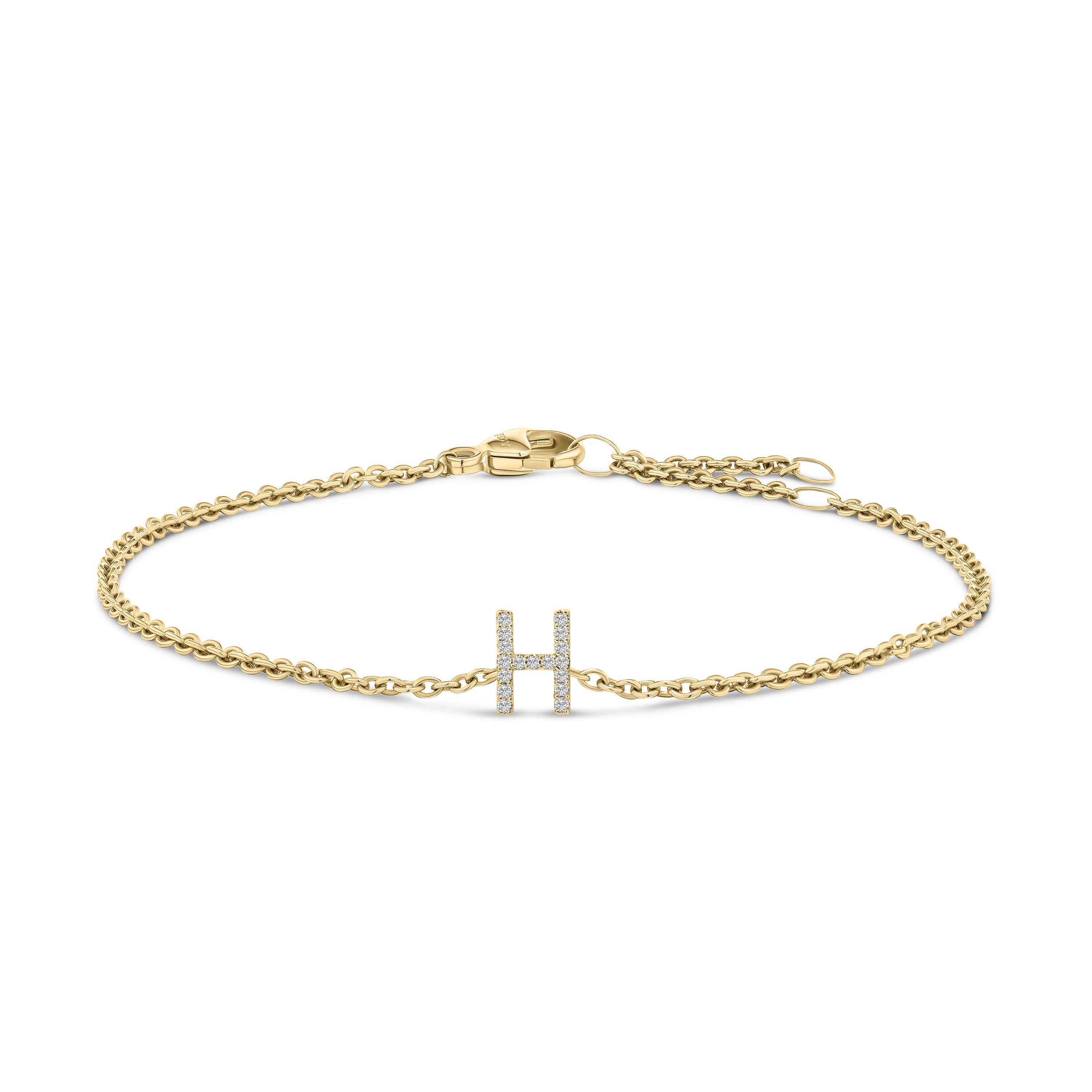 10K White Gold Diamond Accent "A" Initial Charm and Link Bracelet