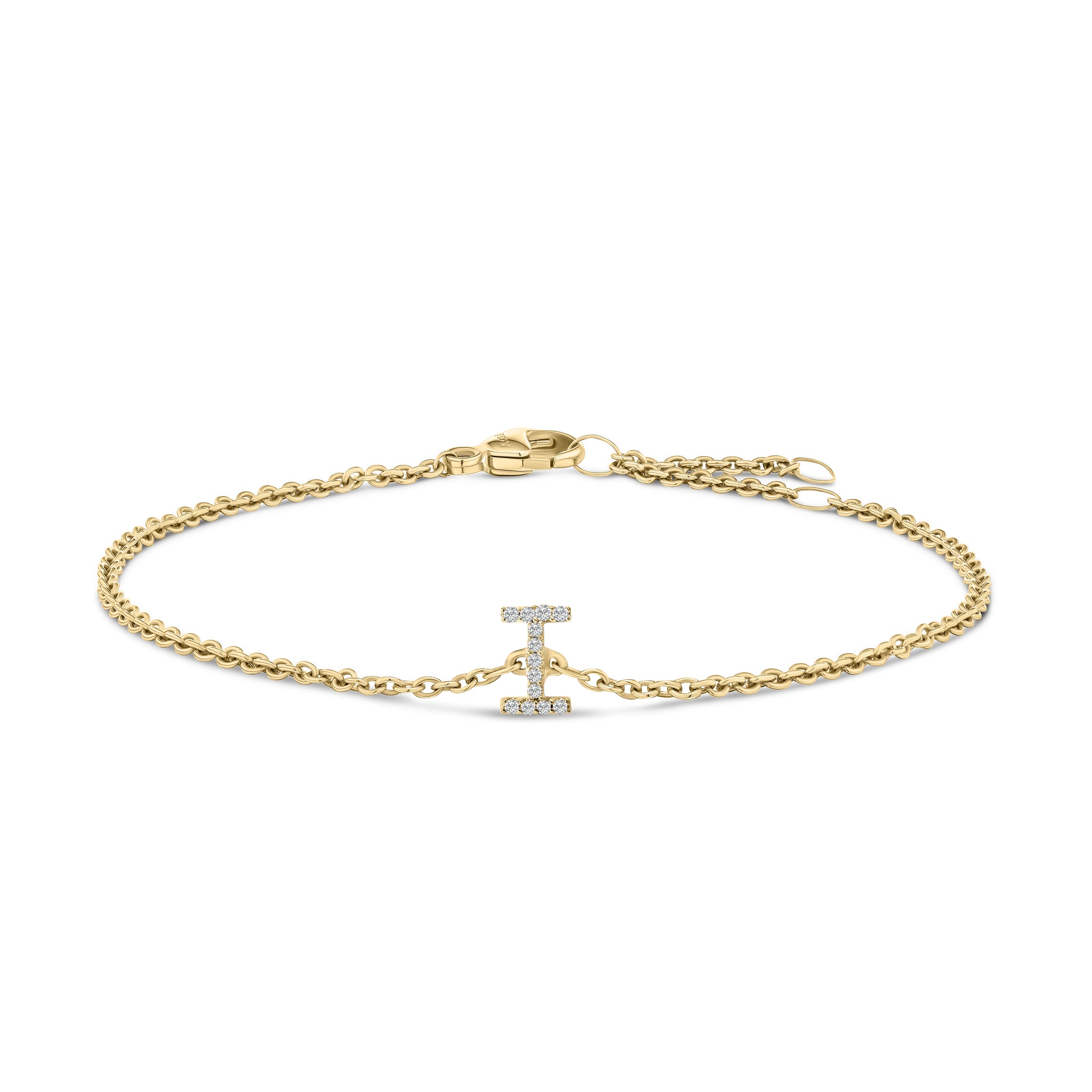 10K White Gold Diamond Accent "A" Initial Charm and Link Bracelet