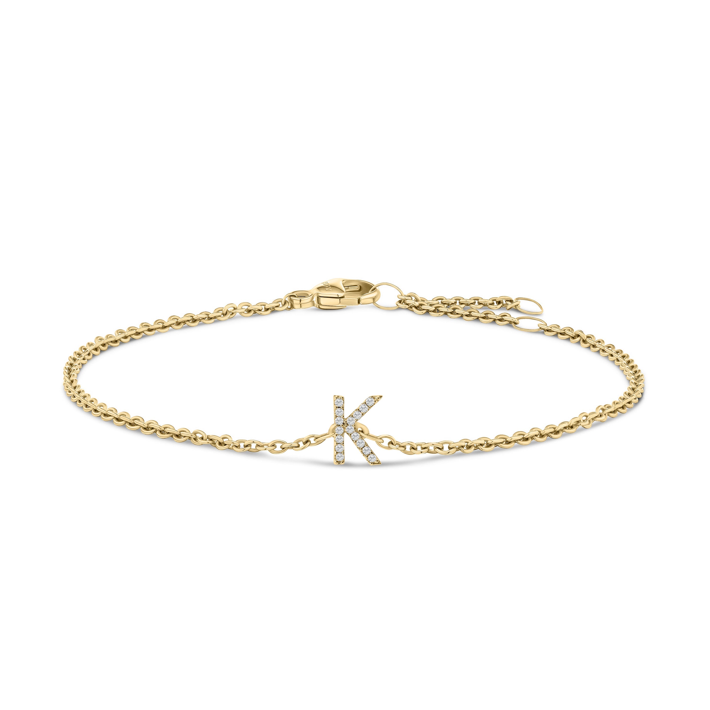 10K White Gold Diamond Accent "A" Initial Charm and Link Bracelet