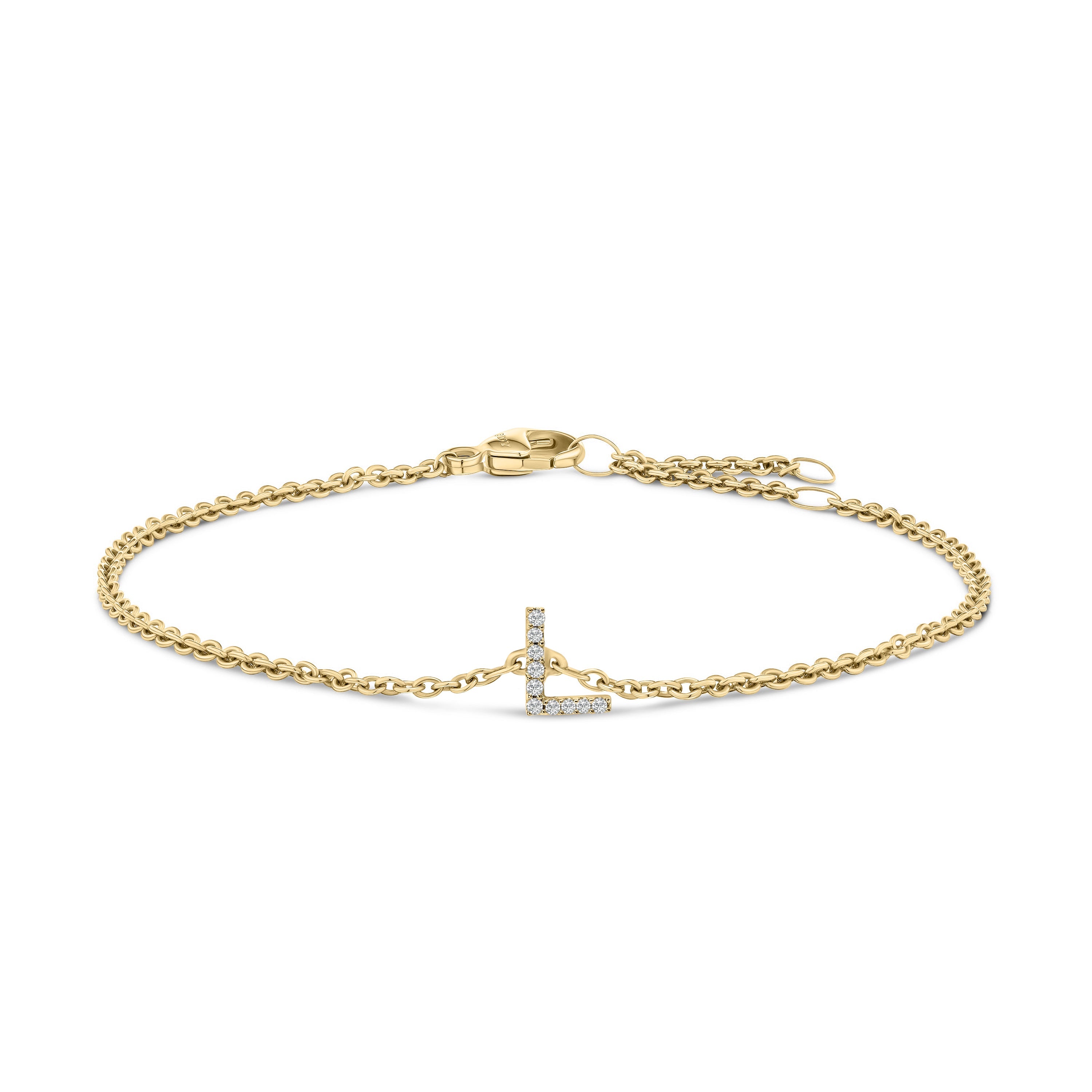 10K White Gold Diamond Accent "A" Initial Charm and Link Bracelet