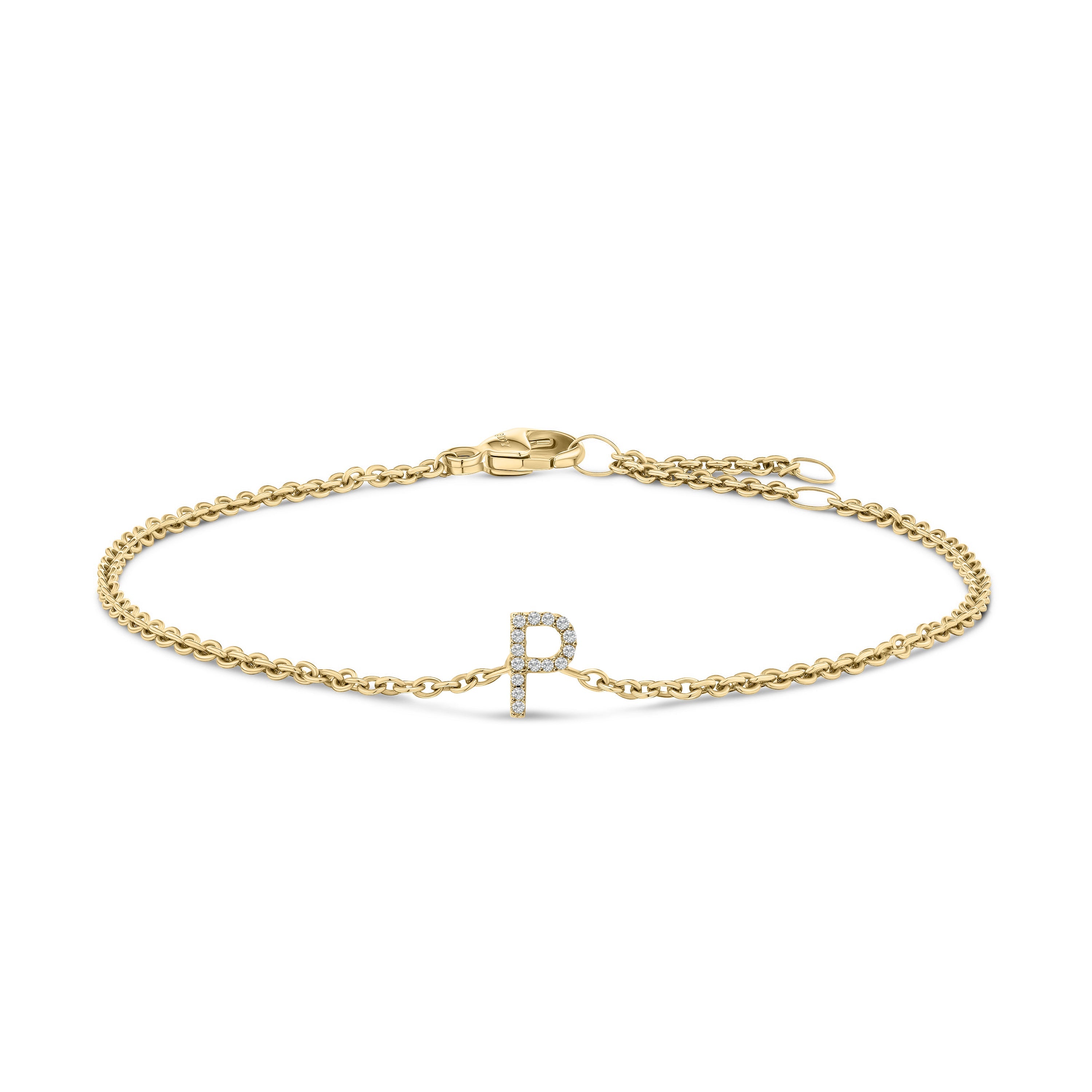 10K White Gold Diamond Accent "A" Initial Charm and Link Bracelet