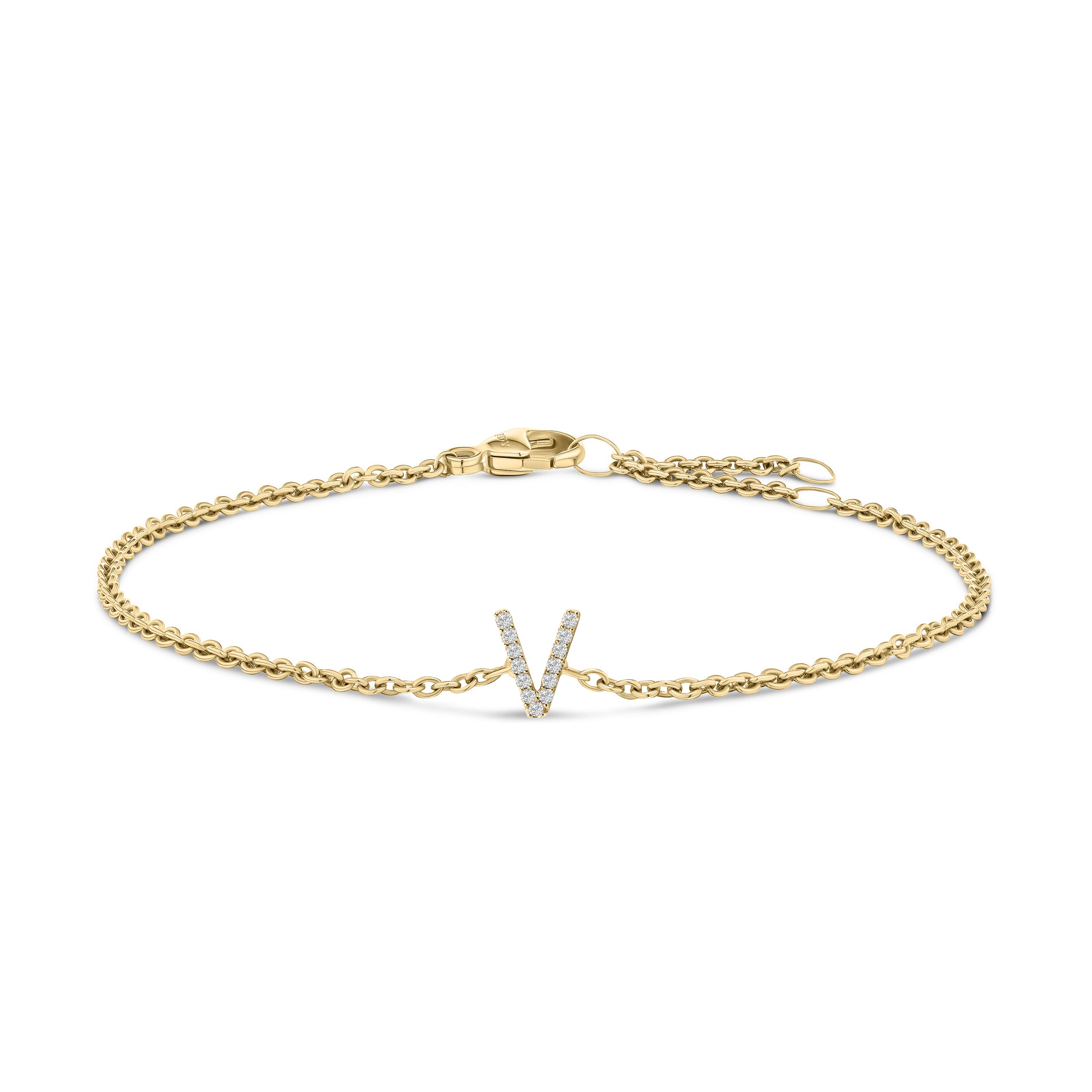 10K White Gold Diamond Accent "A" Initial Charm and Link Bracelet