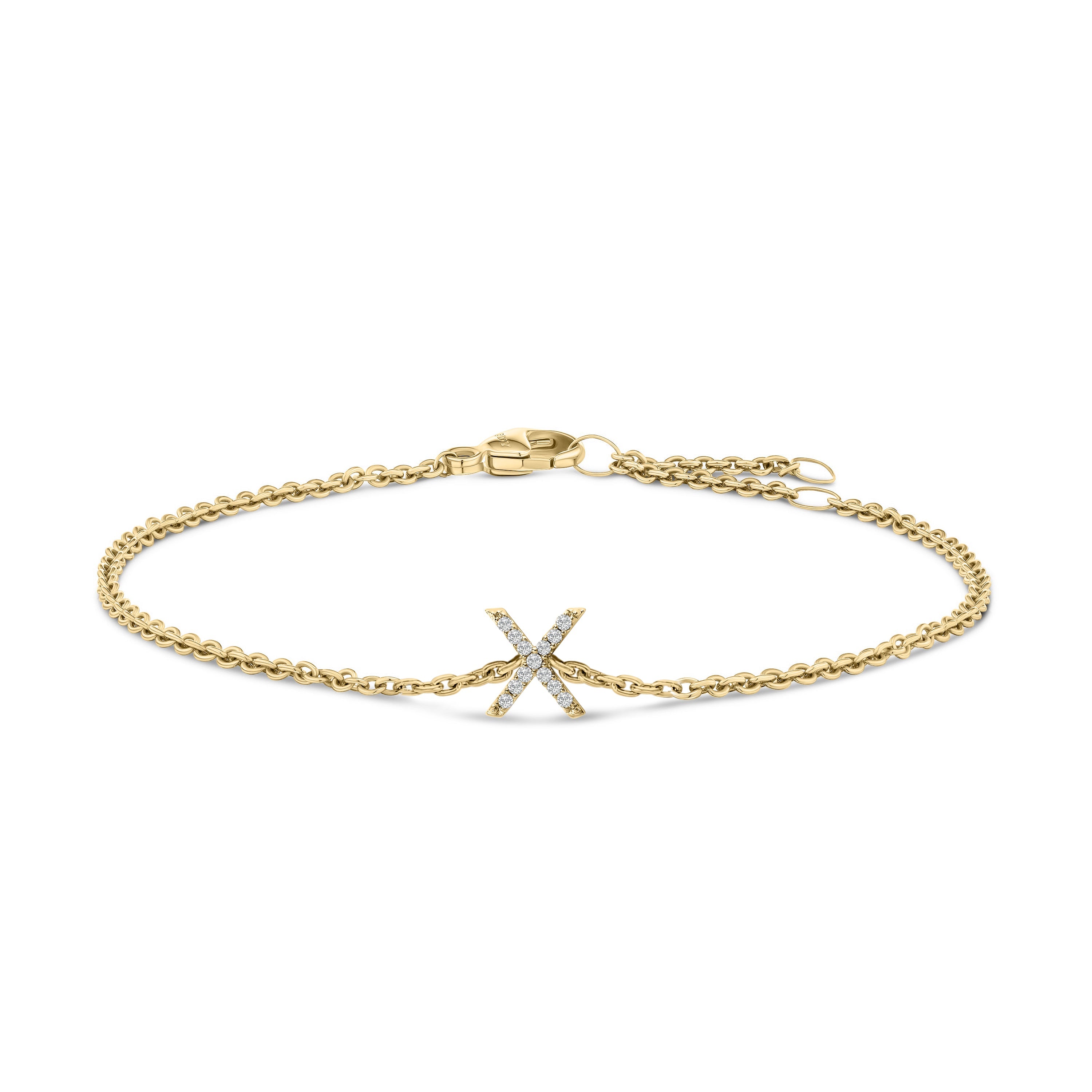 10K White Gold Diamond Accent "A" Initial Charm and Link Bracelet
