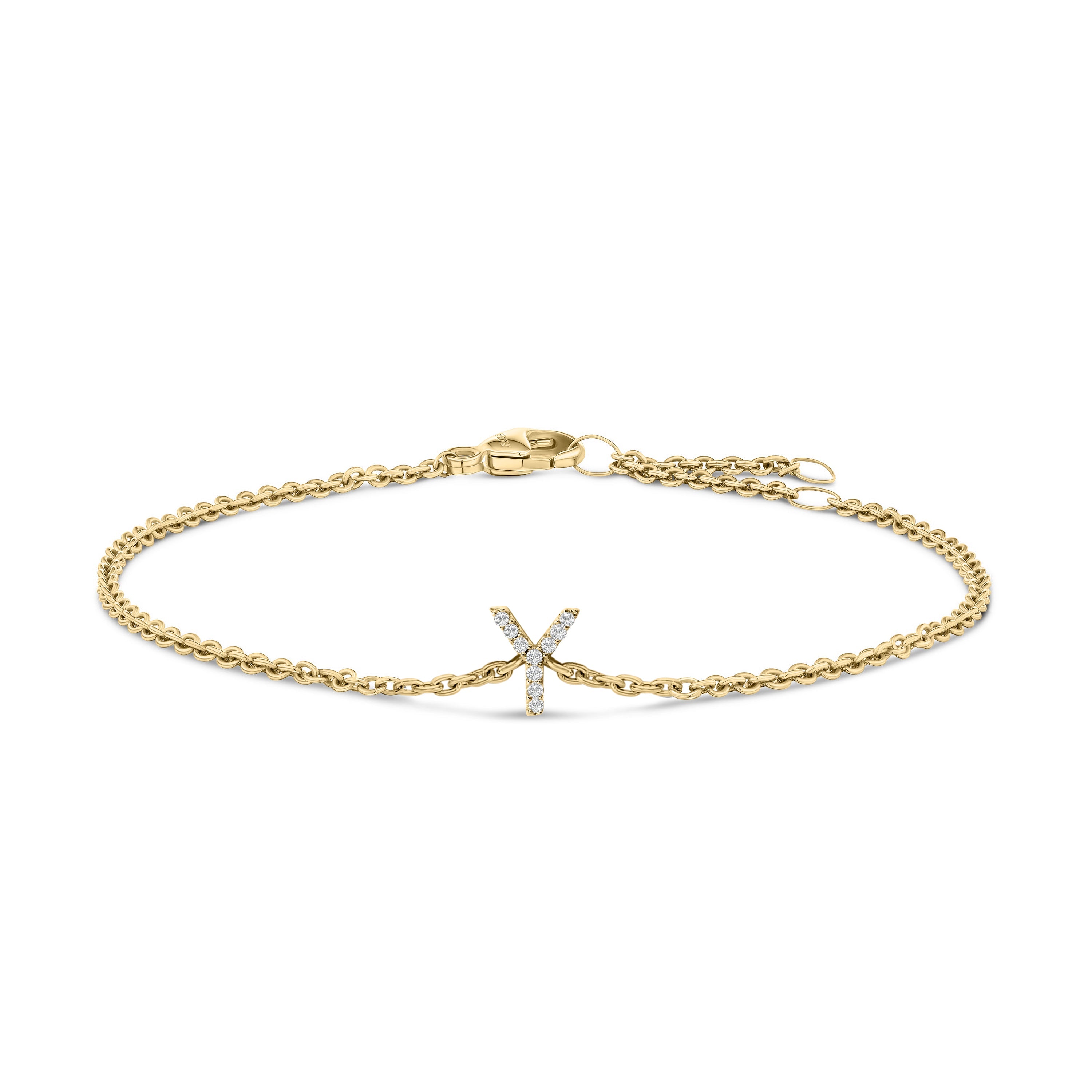 10K White Gold Diamond Accent "A" Initial Charm and Link Bracelet
