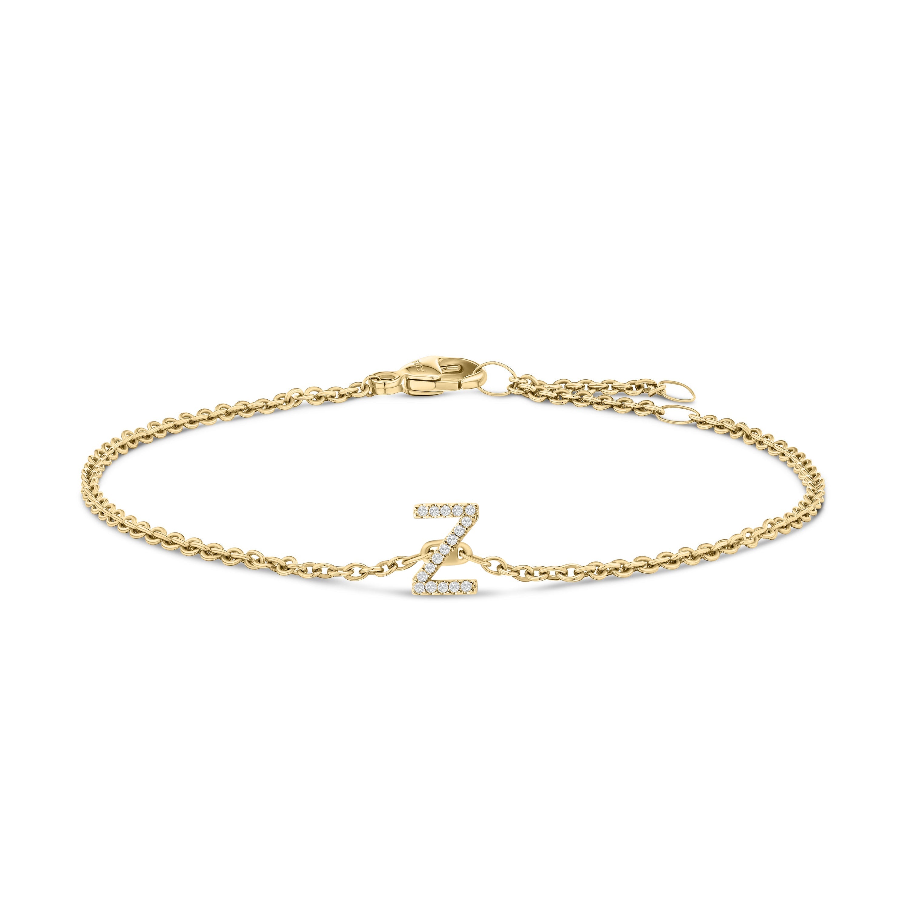 10K White Gold Diamond Accent "A" Initial Charm and Link Bracelet