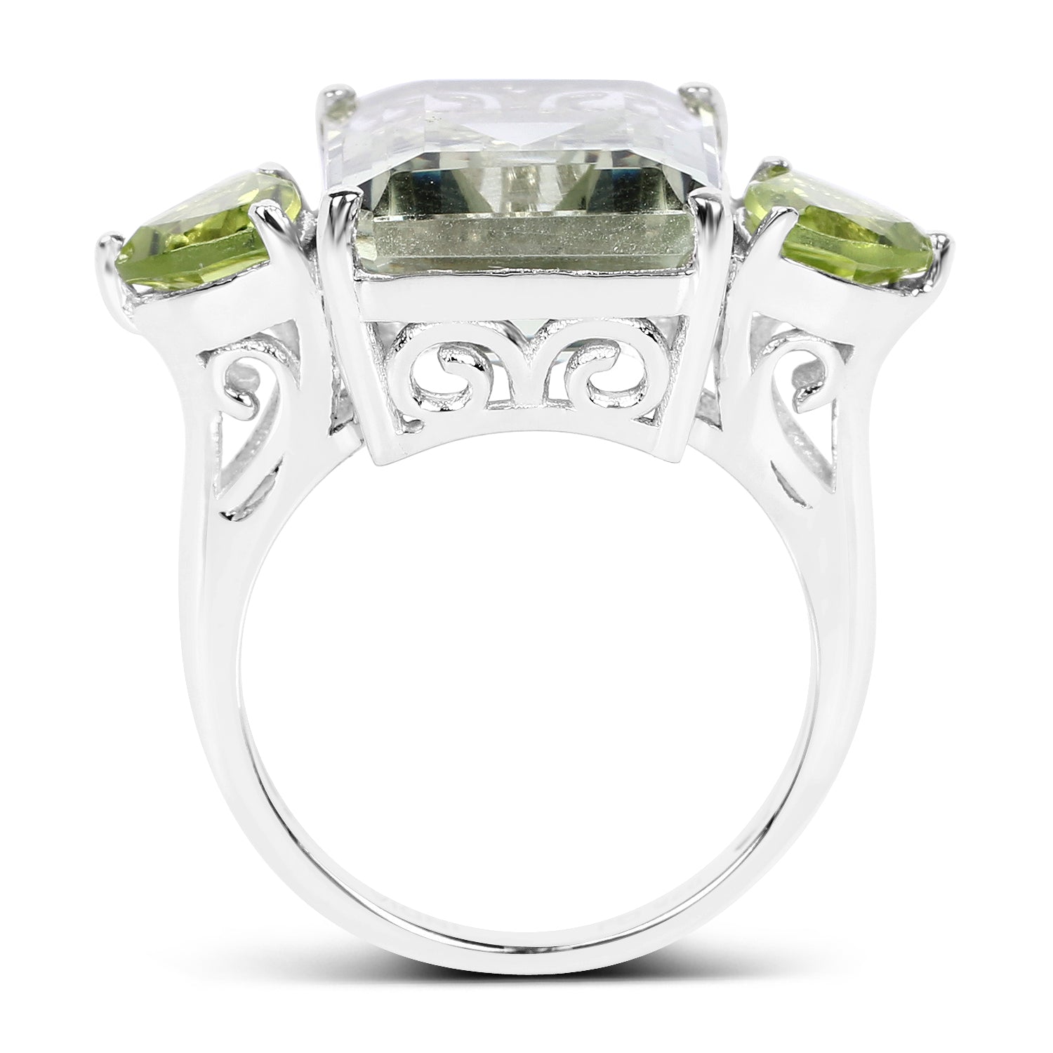11.90 Carat Genuine Green Amethyst and Peridot .925 Sterling Silver Ring
