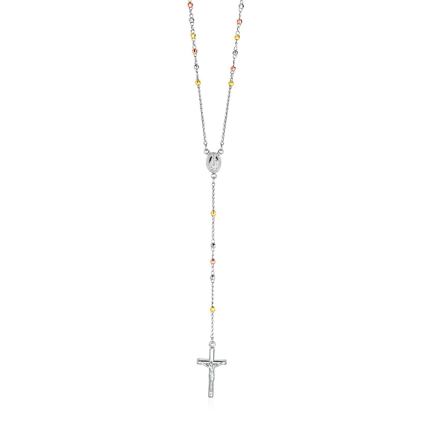 Three-Tone Rosary Chain and Bead Necklace in Sterling Silver